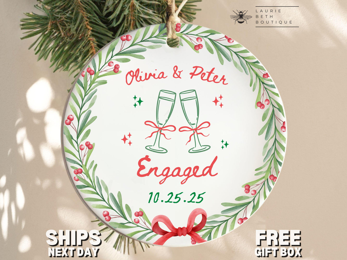 Custom Engagement Ornament, Personalized Engaged Ornament Gifts for Engaged Couple Engagement Gifts Engagement Christmas Ornament Keepsake - product image 4