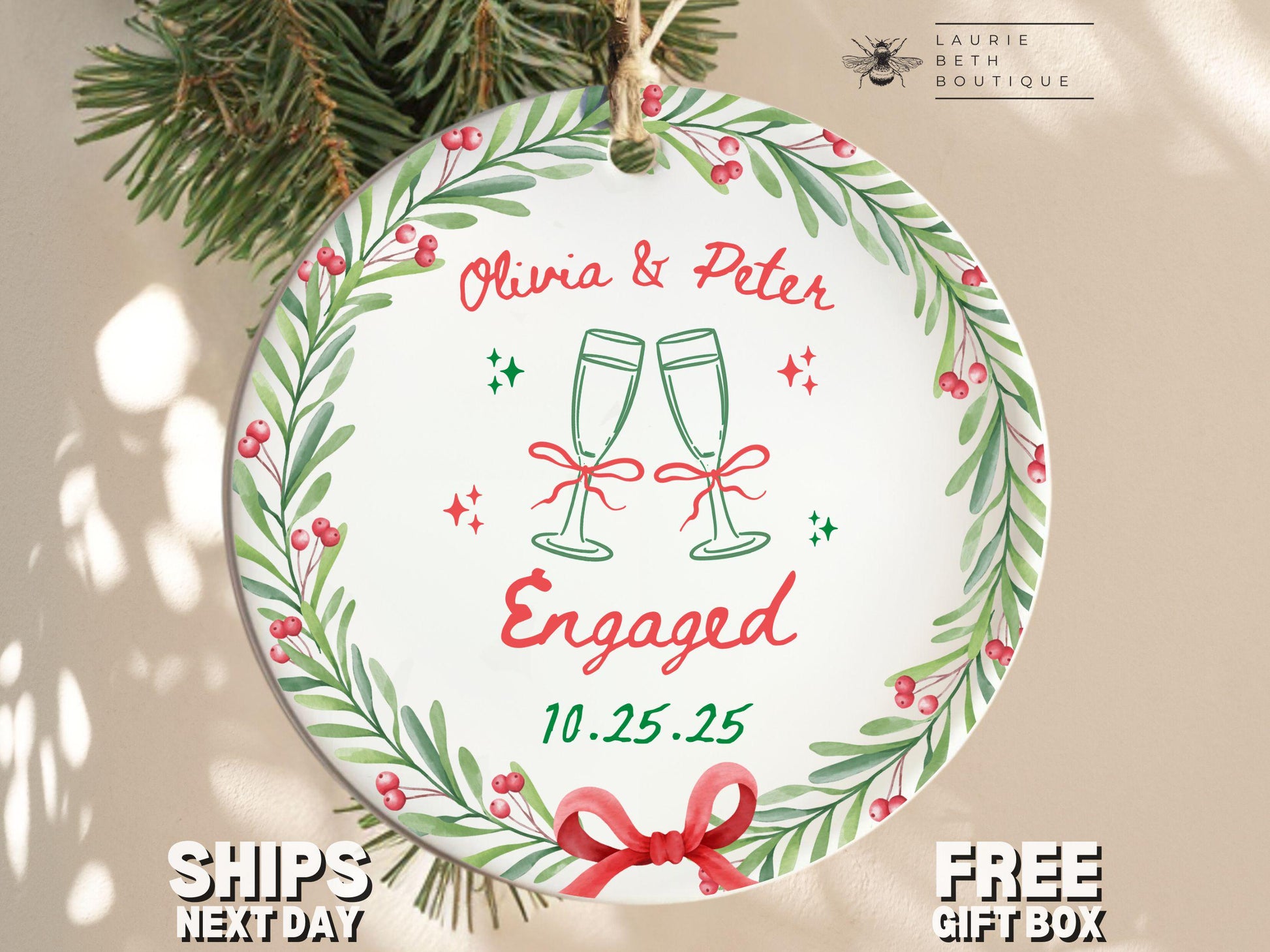 Custom Engagement Ornament, Personalized Engaged Ornament Gifts for Engaged Couple Engagement Gifts Engagement Christmas Ornament Keepsake - product image 4