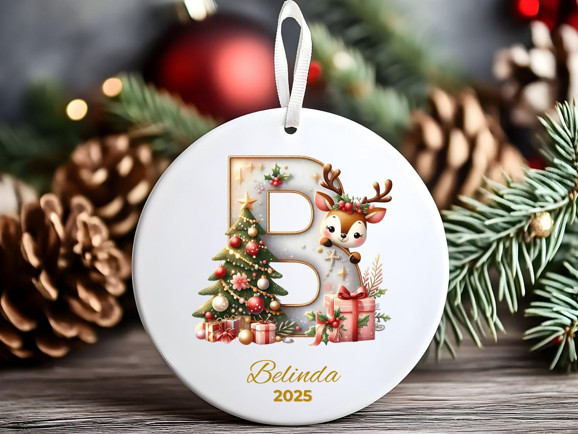 Personalized Reindeer Letter Ornament | Custom Initial A–Z Christmas Keepsake | Family Gift | Elegant Holiday Decor - product image 2