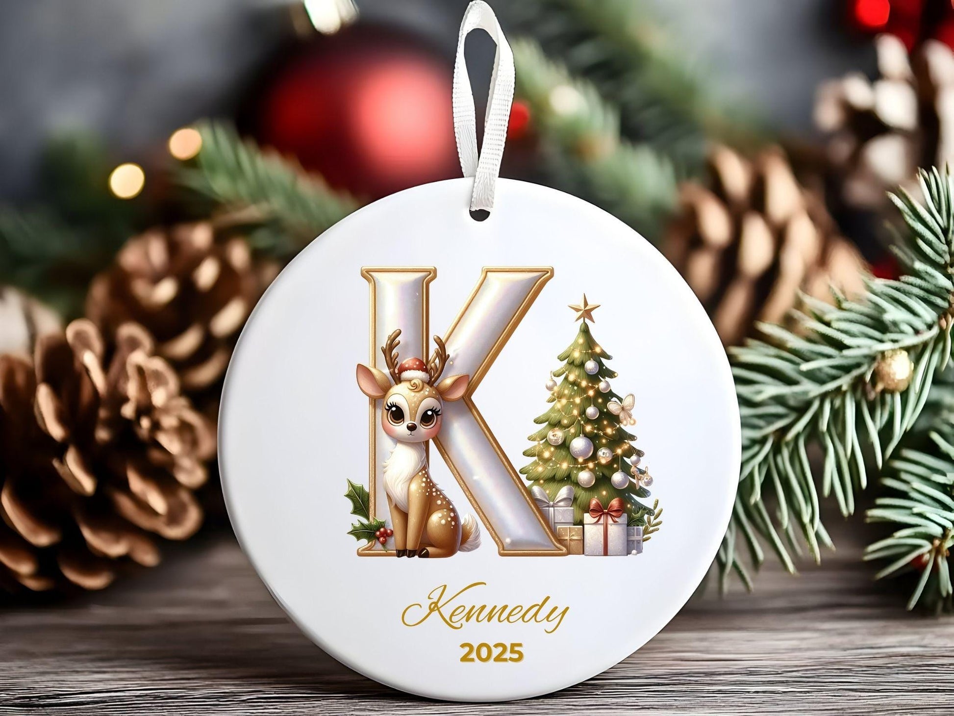 Personalized Reindeer Letter Ornament | Custom Initial A–Z Christmas Keepsake | Family Gift | Elegant Holiday Decor - product image 3