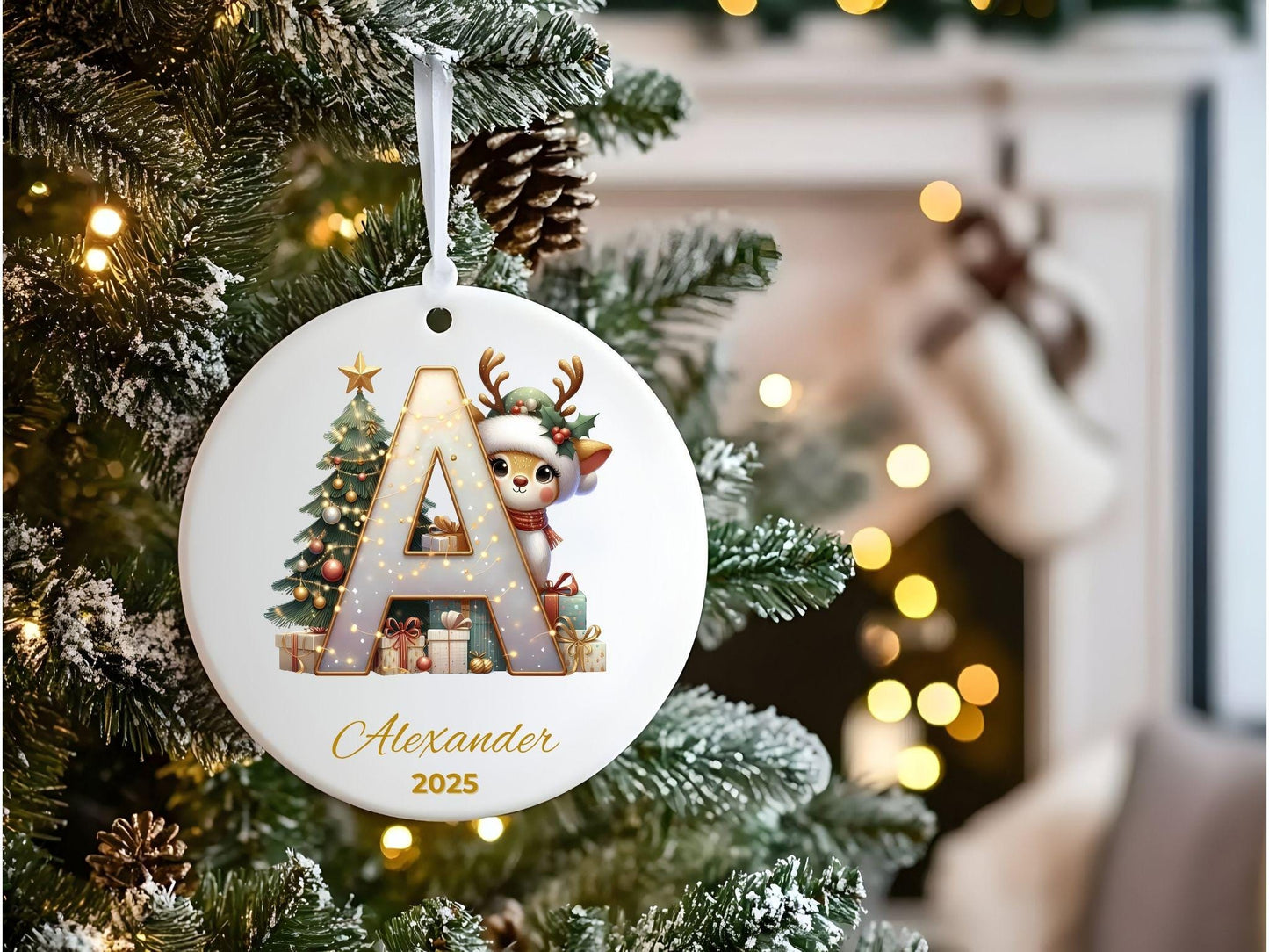 Personalized Reindeer Letter Ornament | Custom Initial A–Z Christmas Keepsake | Family Gift | Elegant Holiday Decor - product image 5
