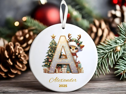 Personalized Reindeer Letter Ornament | Custom Initial A–Z Christmas Keepsake | Family Gift | Elegant Holiday Decor - main product image