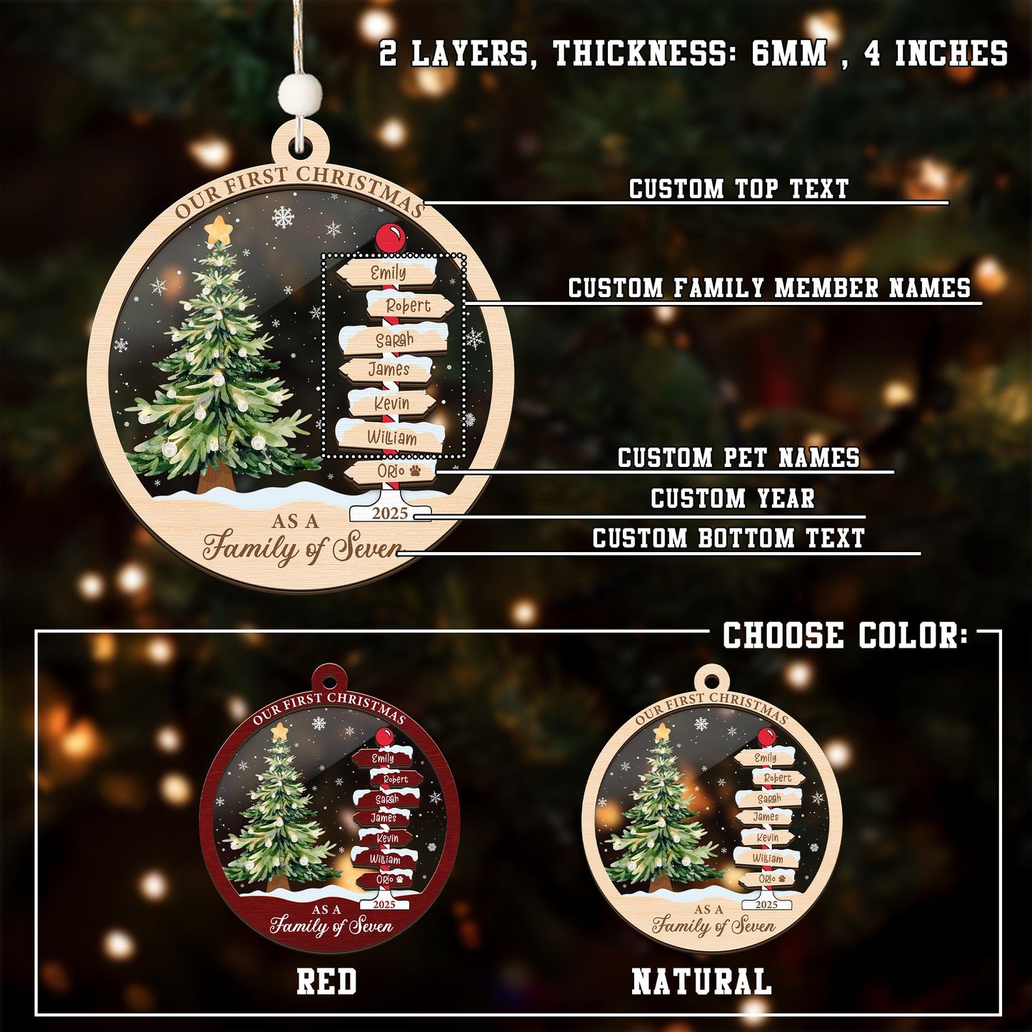 Family Name Christmas Tree Ornaments, Personalized Family Name Ornament, Christmas Tree Ornament Family Names 2026, Holiday Keepsake - product image 3