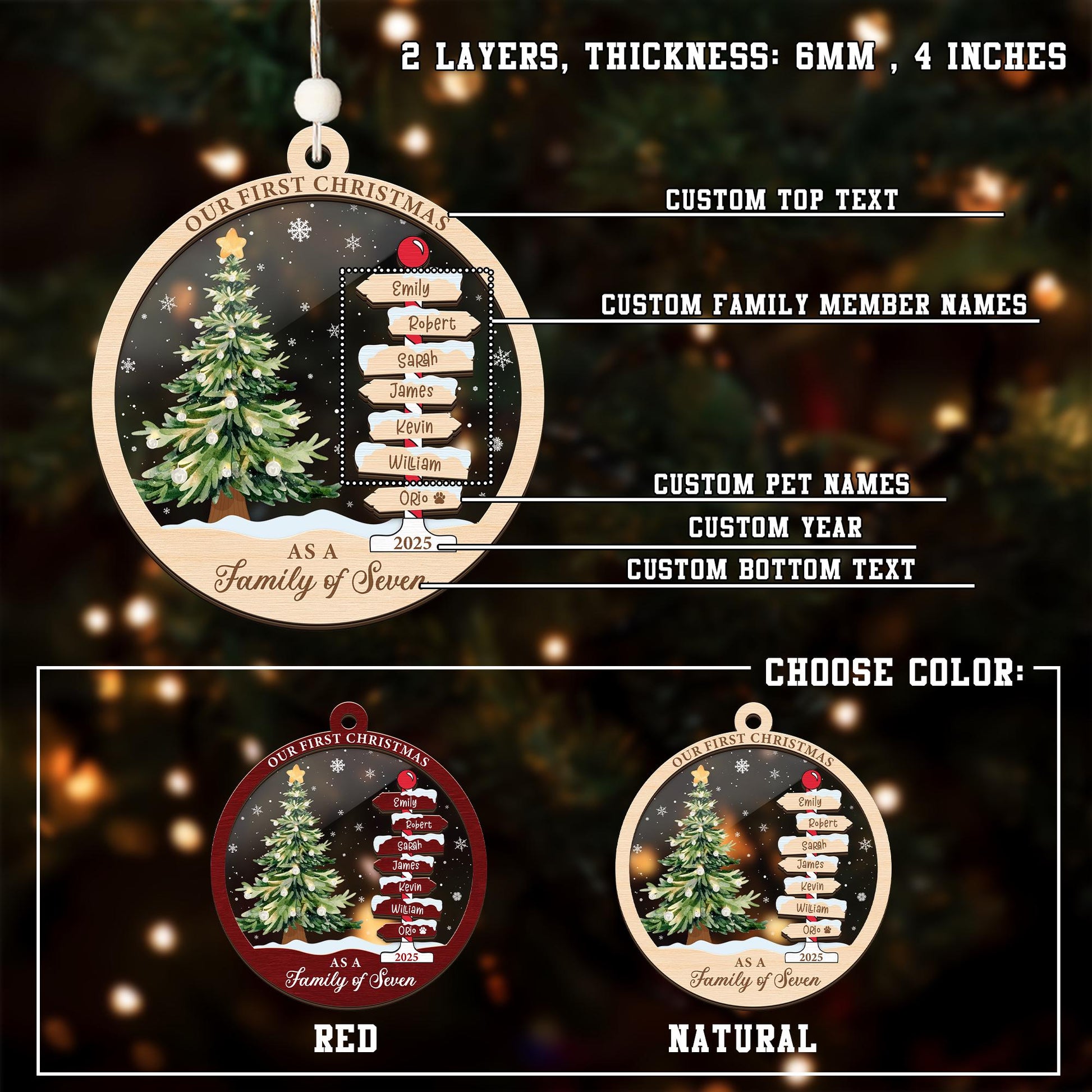Family Name Christmas Tree Ornaments, Personalized Family Name Ornament, Christmas Tree Ornament Family Names 2026, Holiday Keepsake - product image 3
