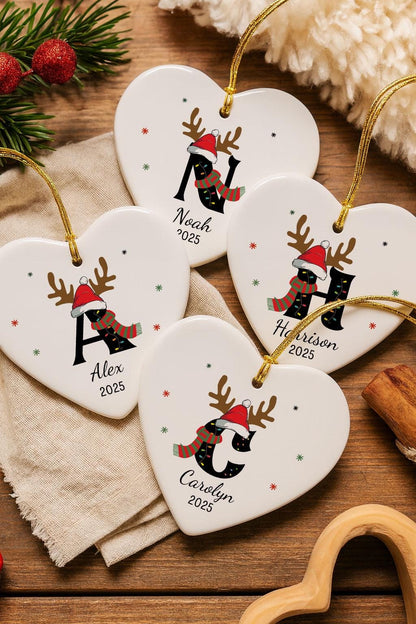 Personalized Family Christmas Ornament 2025 Custom Initial Ornament with Name Family Christmas Gift Ceramic Heart Ornament Holiday Keepsake - main product image