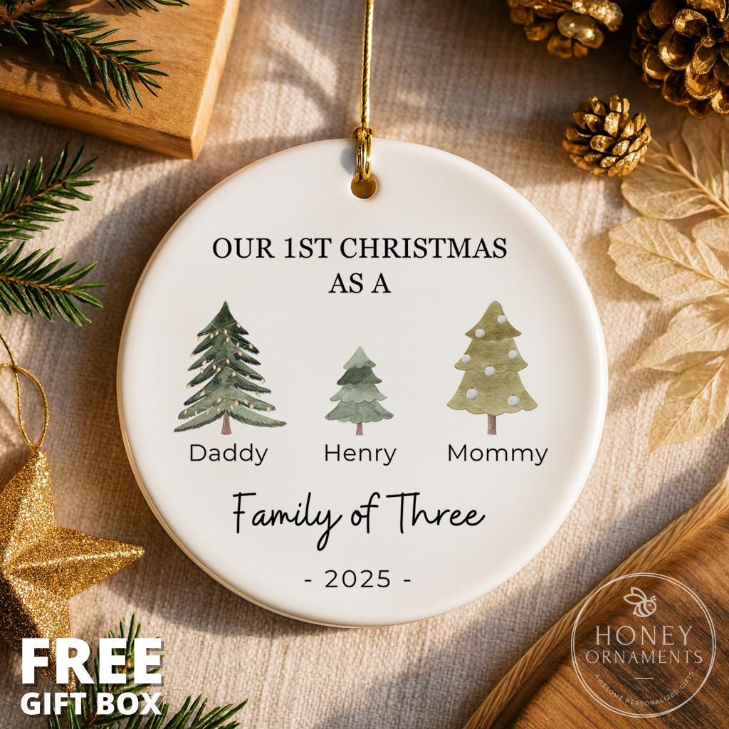 Family of Three Christmas Ornament - Family of 3 Ornament - Family Ornament - Personalized Baby's First Christmas Ornament, New Parent Gift - product image 3