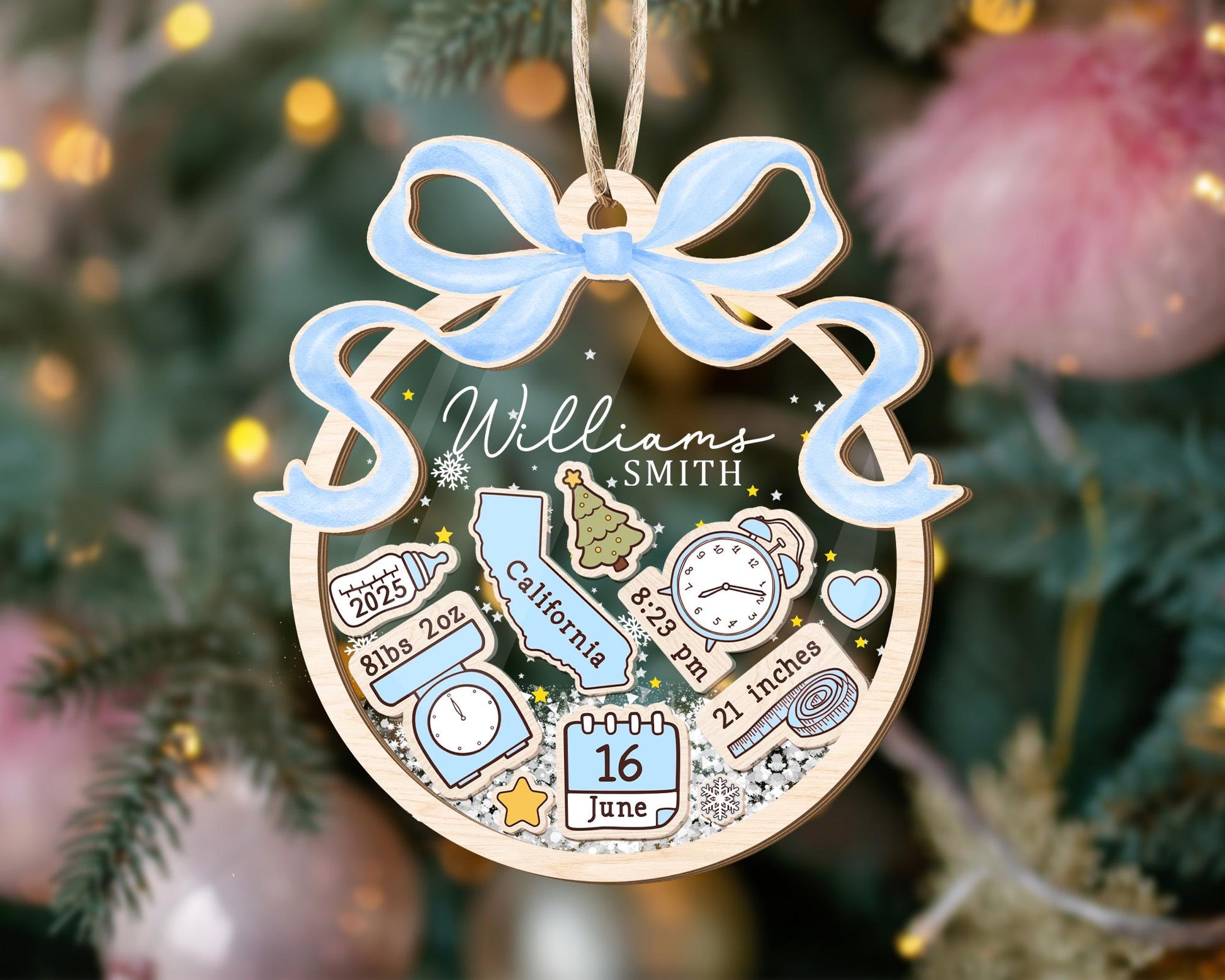 Personalized Baby's First Christmas Ornament: Coquette Bow Girl Newborn Keepsake - 4D Shaker - product image 10