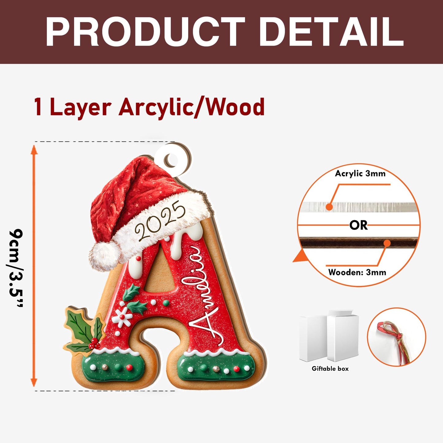 Personalized Gingerbread Letter Ornament, Custom Kids Name Ornament, Stocking Tag for Christmas, Kids Christmas Gift, Christmas Ornament - product image 2