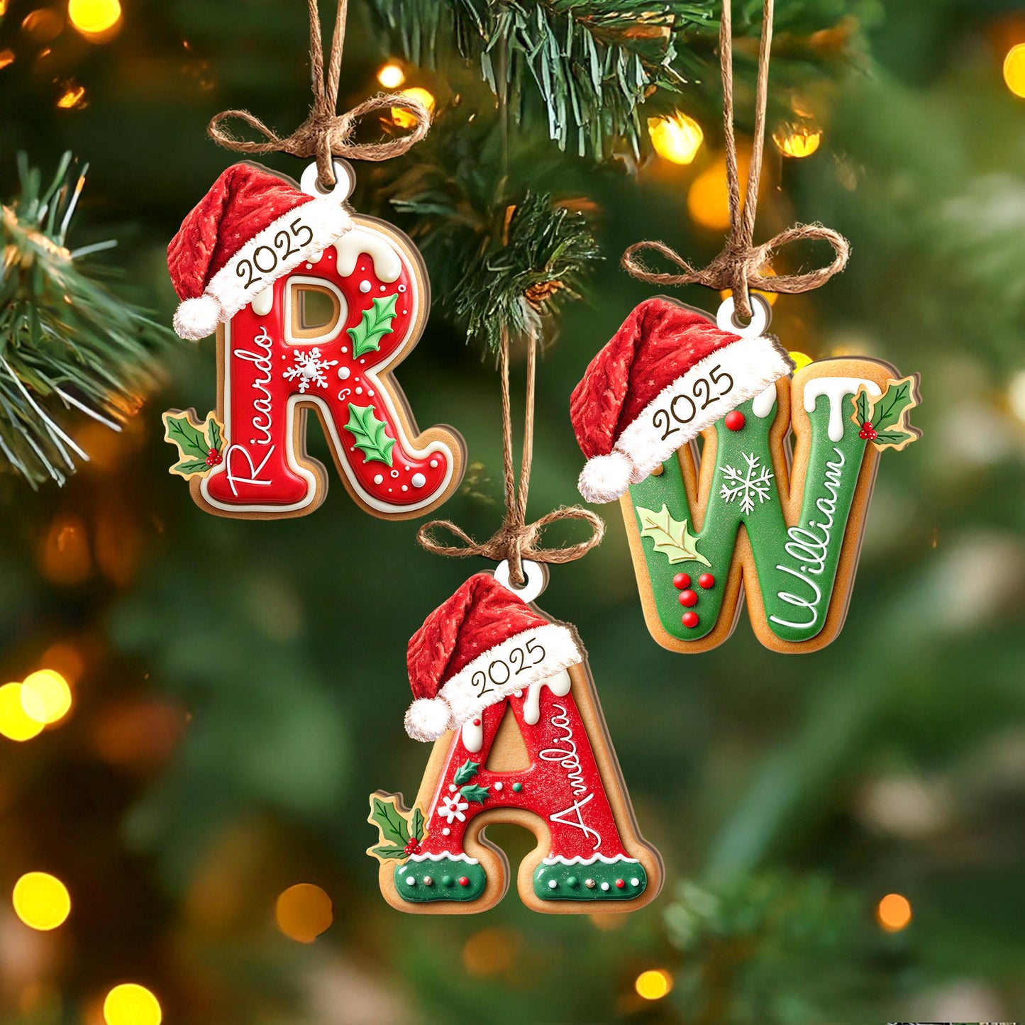 Personalized Gingerbread Letter Ornament, Custom Kids Name Ornament, Stocking Tag for Christmas, Kids Christmas Gift, Christmas Ornament - main product image