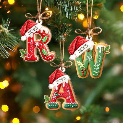 Personalized Gingerbread Letter Ornament, Custom Kids Name Ornament, Stocking Tag for Christmas, Kids Christmas Gift, Christmas Ornament - main product image