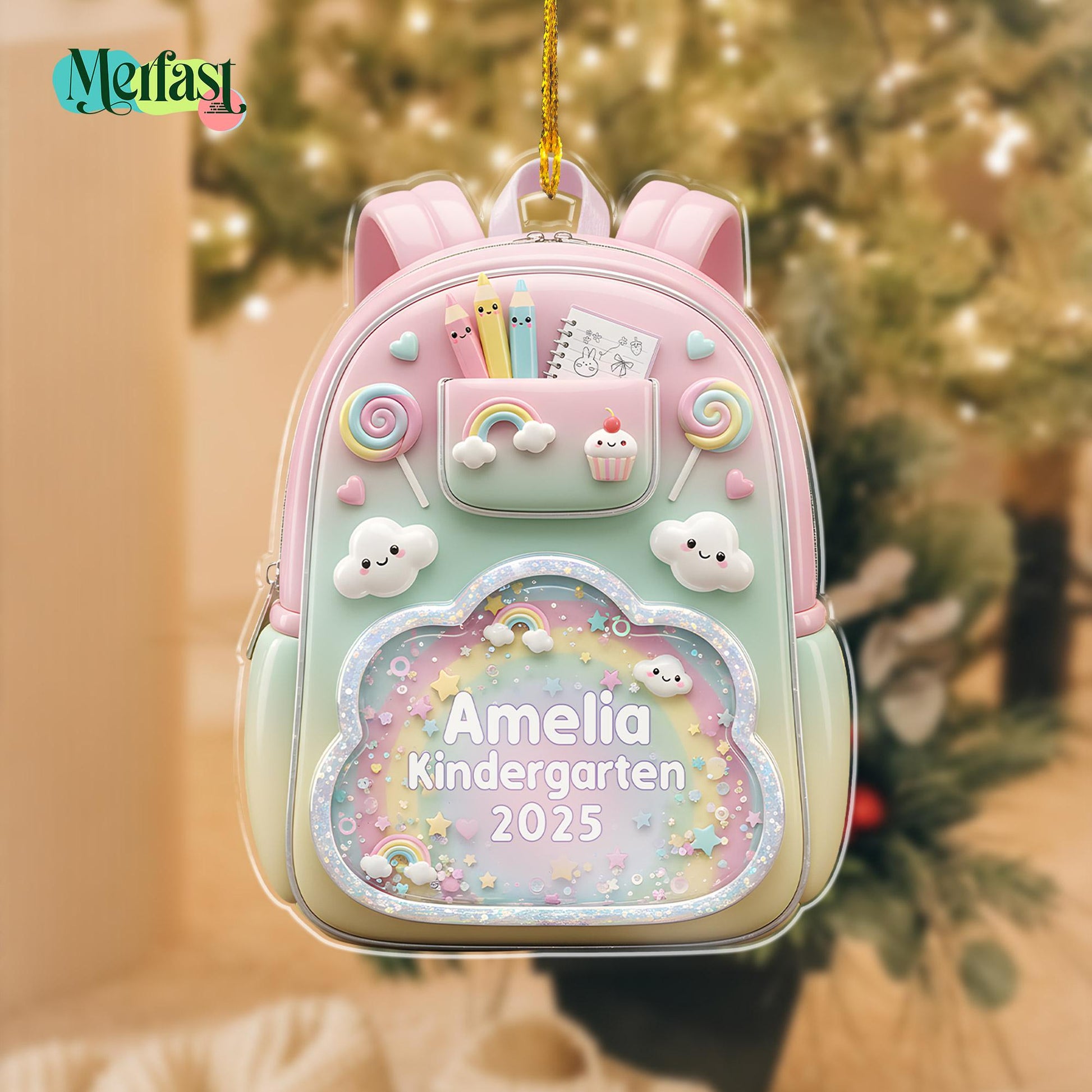 Personalized Kids School Backpack Ornament: Teacher & Student Decor, Kids Christmas Gift - product image 2