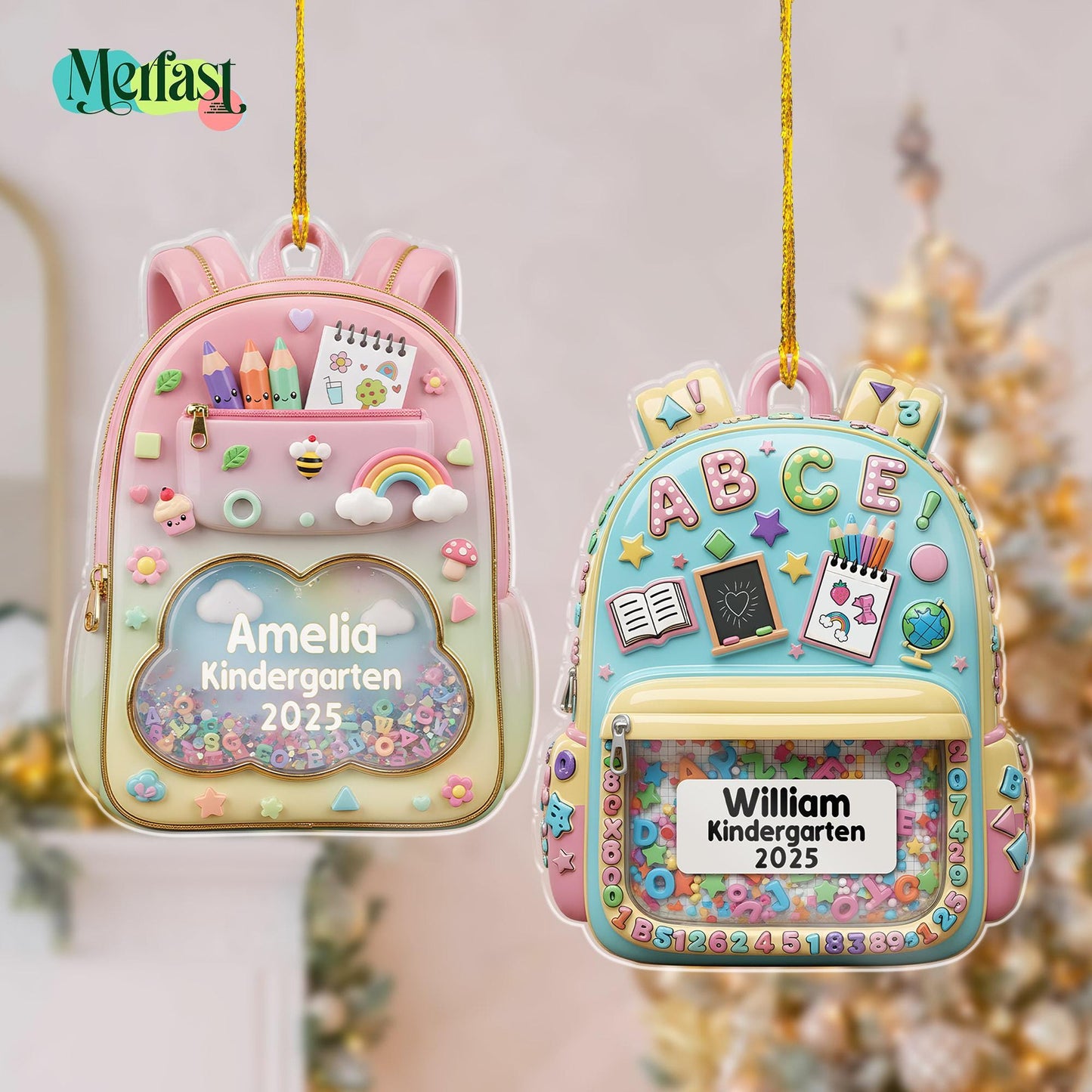 Personalized Kids School Backpack Ornament: Teacher & Student Decor, Kids Christmas Gift - main product image