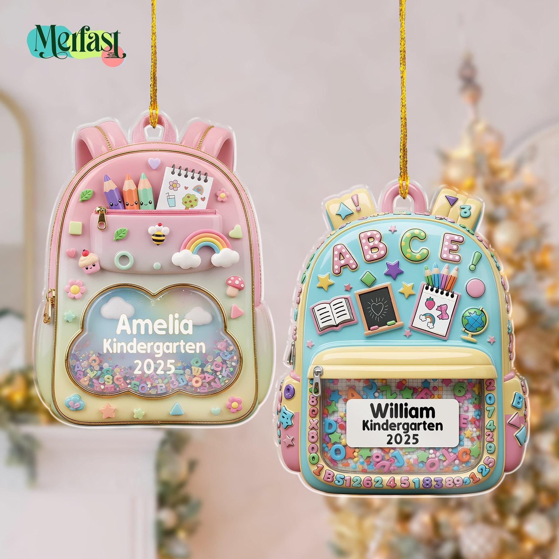 Personalized Kids School Backpack Ornament: Teacher & Student Decor, Kids Christmas Gift - main product image