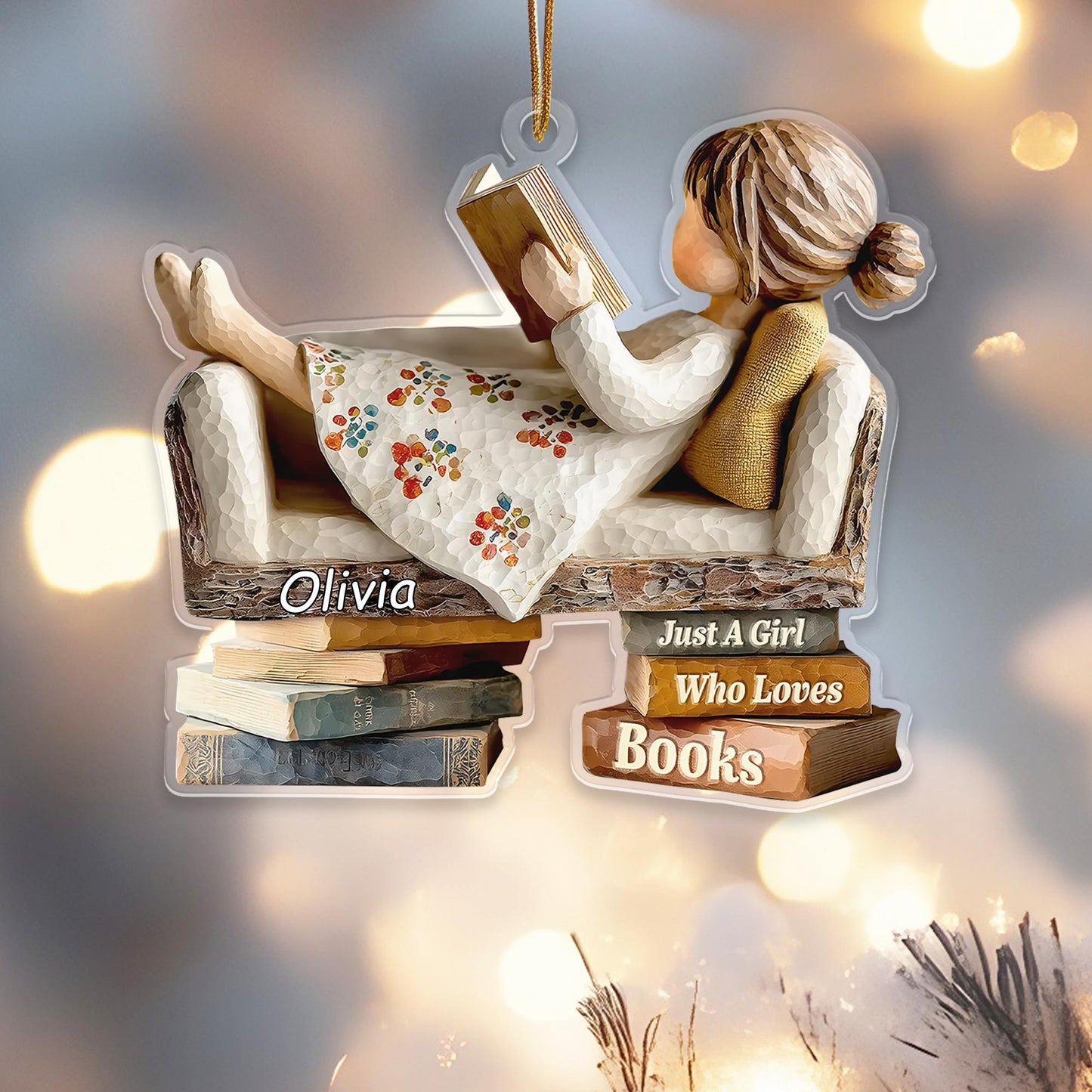 Personalized Book Lover Christmas Ornament, Custom Name Acrylic Holiday Decor For Readers, "Just a Girl Who Loves Books", Gift For Women - product image 7