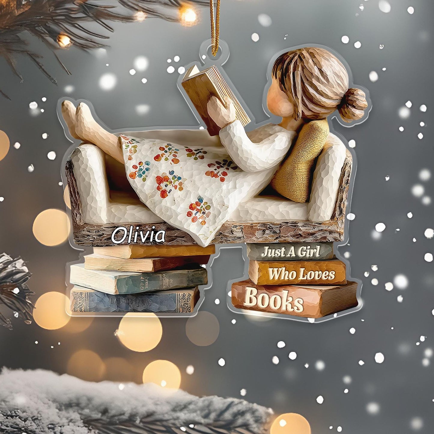 Personalized Book Lover Christmas Ornament, Custom Name Acrylic Holiday Decor For Readers, "Just a Girl Who Loves Books", Gift For Women - product image 6