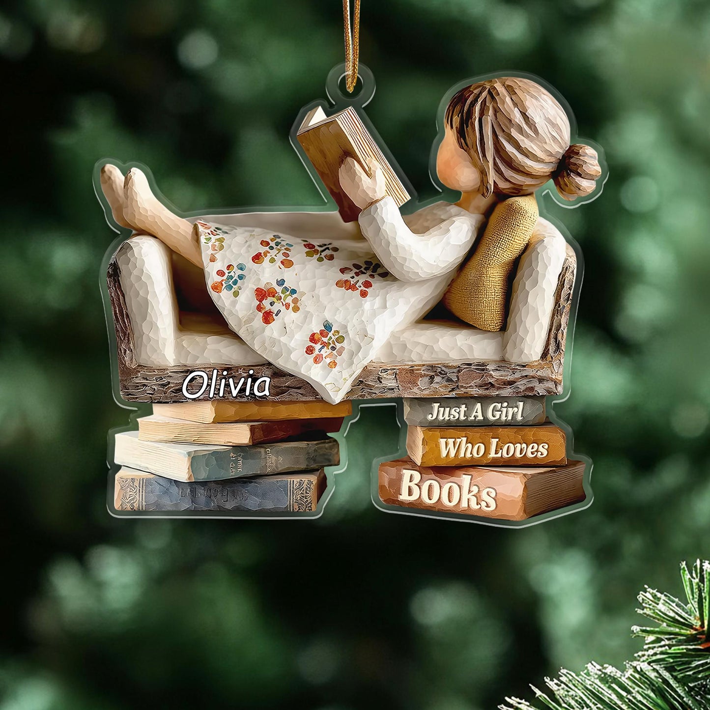 Personalized Book Lover Christmas Ornament, Custom Name Acrylic Holiday Decor For Readers, "Just a Girl Who Loves Books", Gift For Women - product image 4