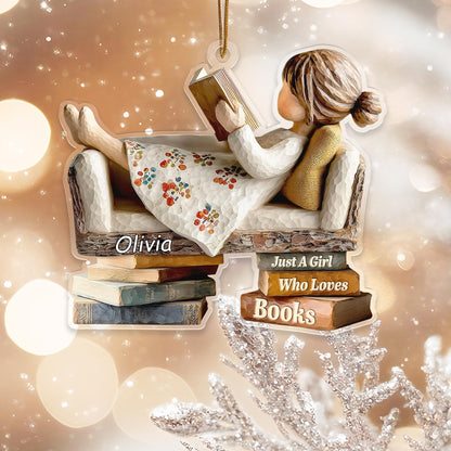 Personalized Book Lover Christmas Ornament, Custom Name Acrylic Holiday Decor For Readers, "Just a Girl Who Loves Books", Gift For Women - product image 3