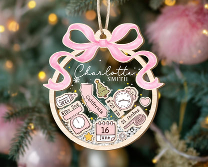 Personalized Baby's First Christmas Ornament: Coquette Bow Girl Newborn Keepsake - 4D Shaker - product image 6