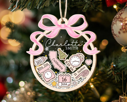 Personalized Baby's First Christmas Ornament: Coquette Bow Girl Newborn Keepsake - 4D Shaker - product image 12
