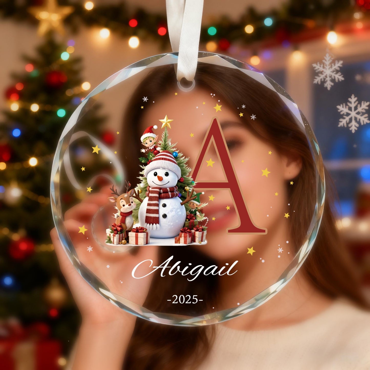 Custom Monogram Name Glass Ornament, Elf Snowman Christmas Ornaments for Kids, 2026 Christmas Keepsakes, Children Xmas Gifts - product image 5