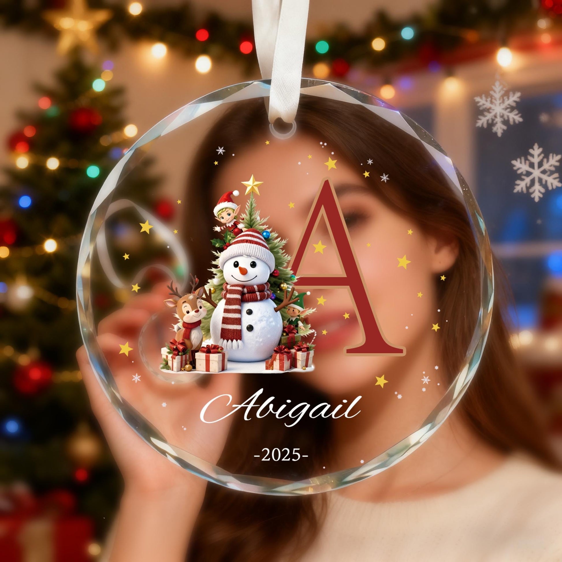 Custom Monogram Name Glass Ornament, Elf Snowman Christmas Ornaments for Kids, 2026 Christmas Keepsakes, Children Xmas Gifts - product image 5