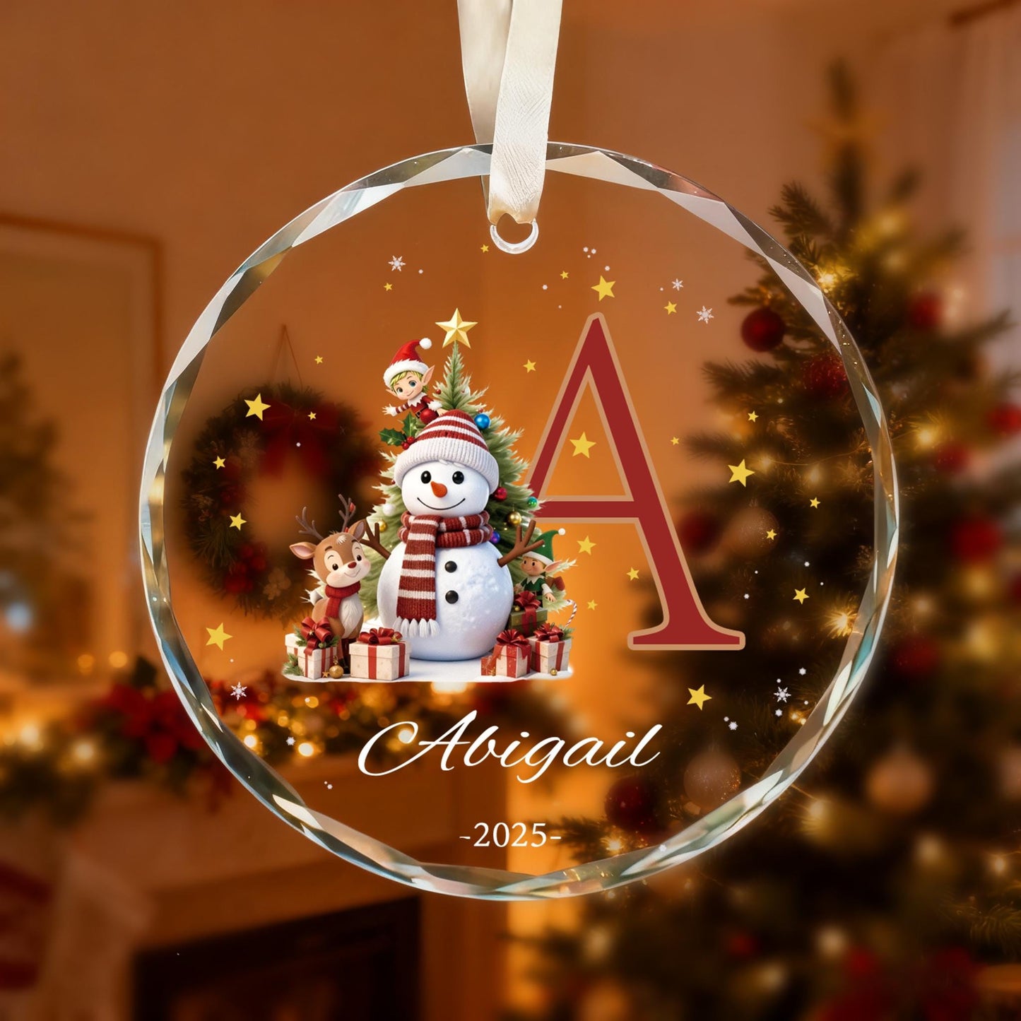 Custom Monogram Name Glass Ornament, Elf Snowman Christmas Ornaments for Kids, 2026 Christmas Keepsakes, Children Xmas Gifts - product image 4