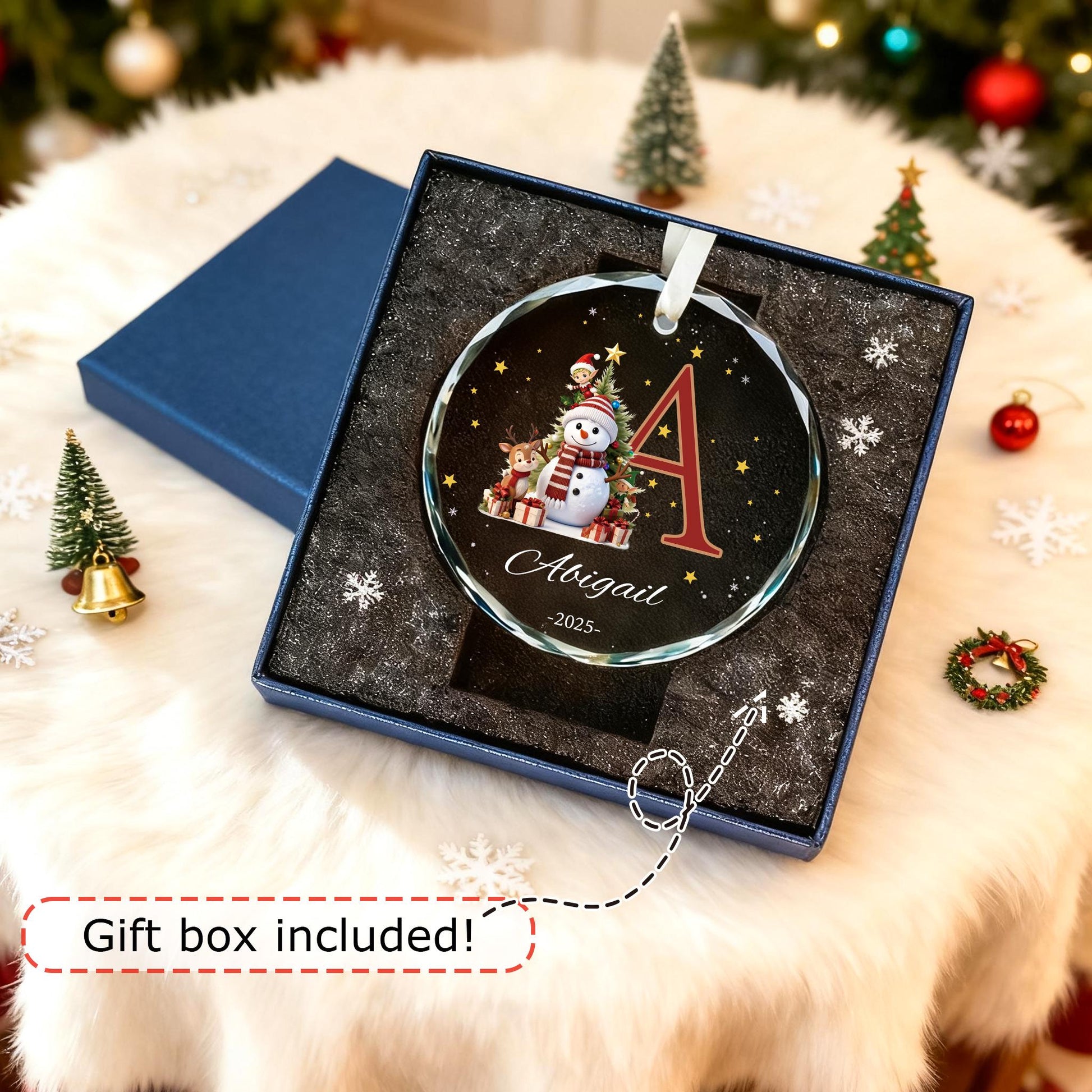 Custom Monogram Name Glass Ornament, Elf Snowman Christmas Ornaments for Kids, 2026 Christmas Keepsakes, Children Xmas Gifts - product image 6