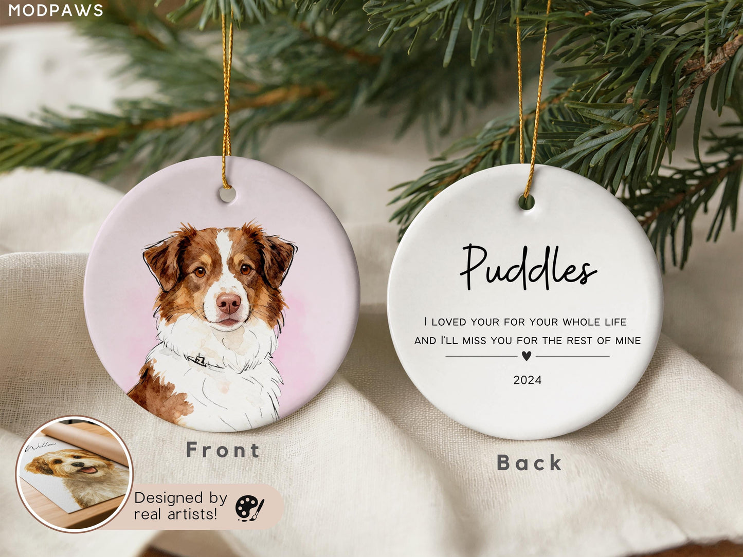 Personalized Pet Watercolor Ornament Using Pet's Photo + Name - Custom Ornament Christmas Dog Ornament Personalized Dog Ornament Custom Dog - product image 7