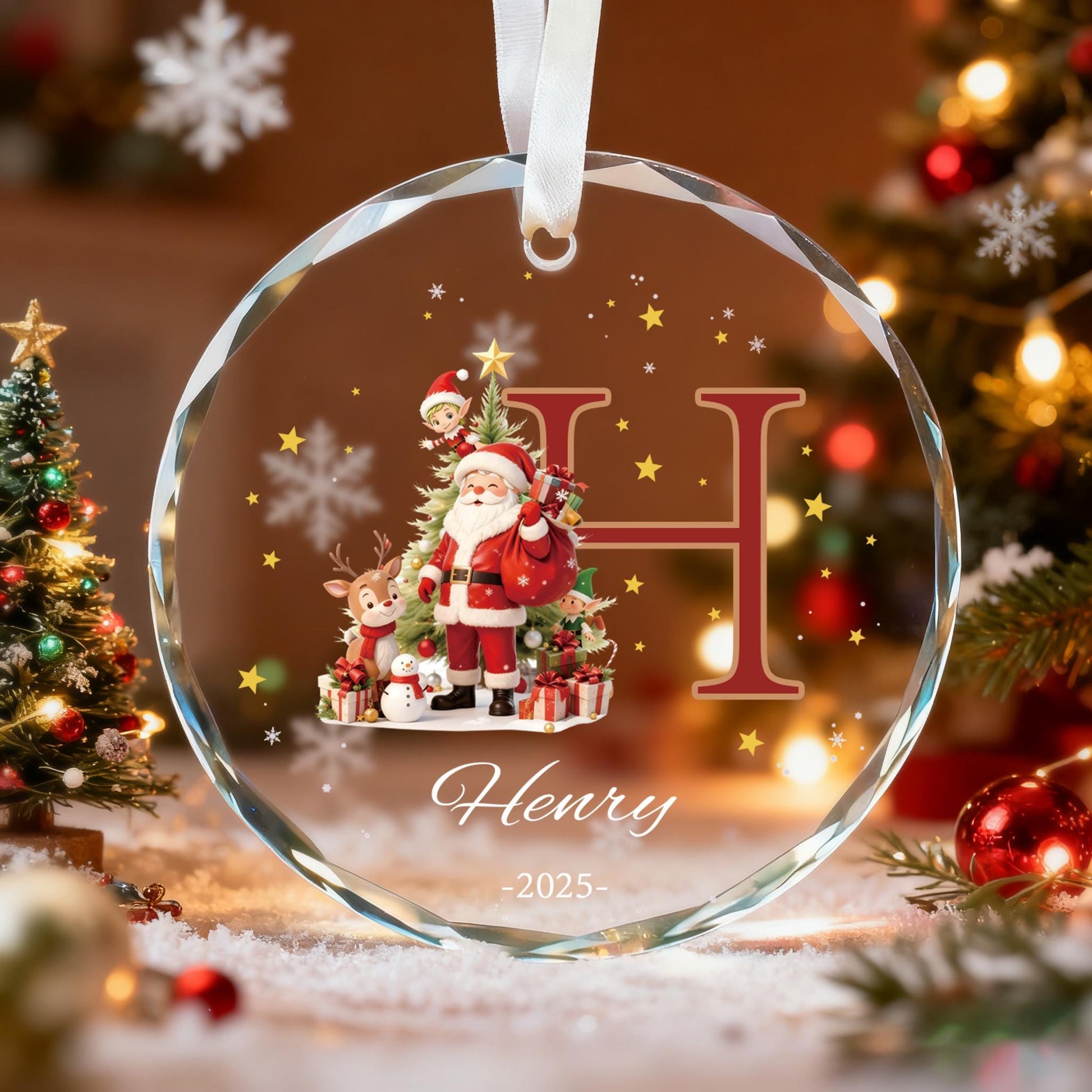 Custom Monogram Name Glass Ornament, Elf Snowman Christmas Ornaments for Kids, 2026 Christmas Keepsakes, Children Xmas Gifts - product image 2