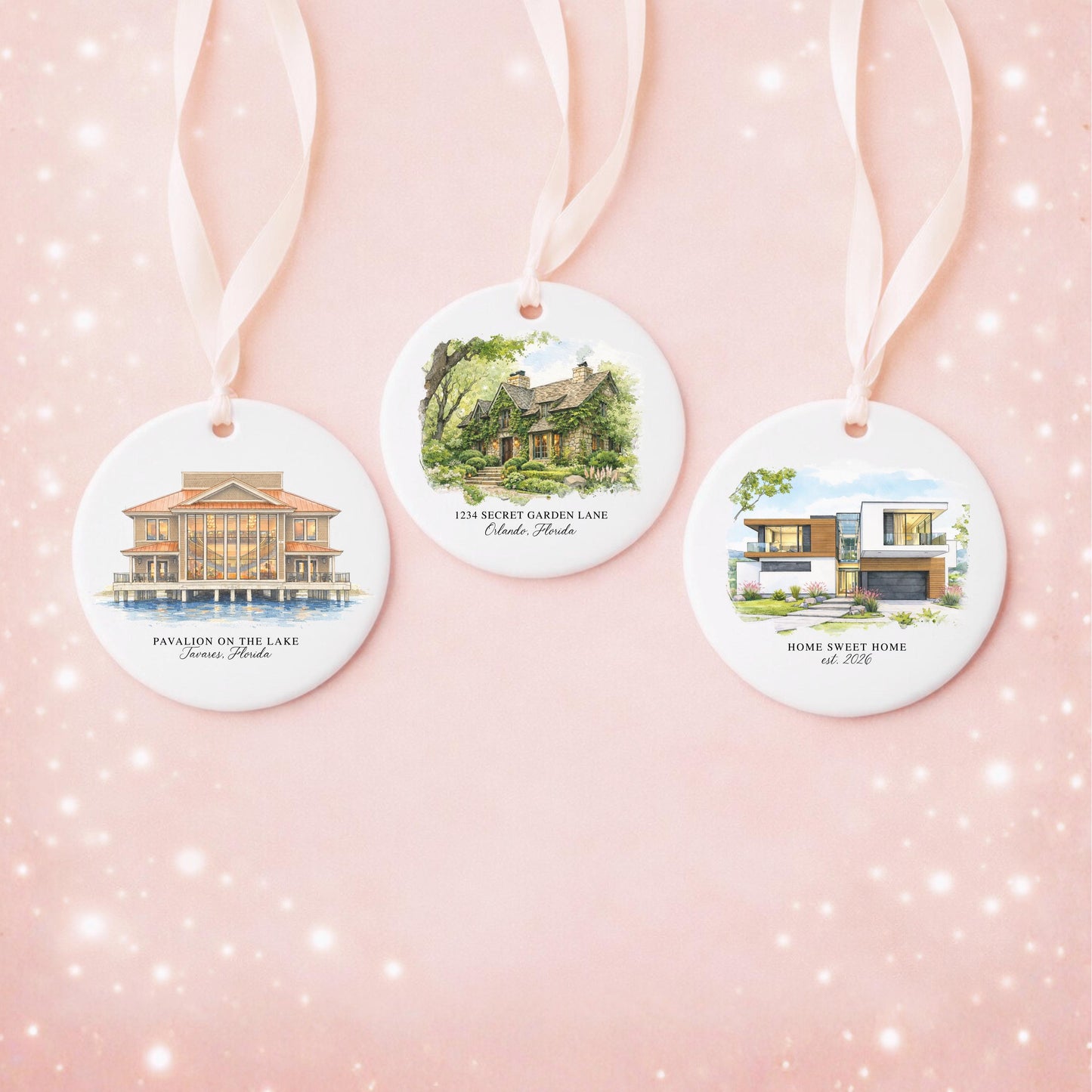 Custom Watercolor House Ornament, Personalized Home Christmas Ornament, Personalized Christmas Ornament Gift, Housewarming - product image 2
