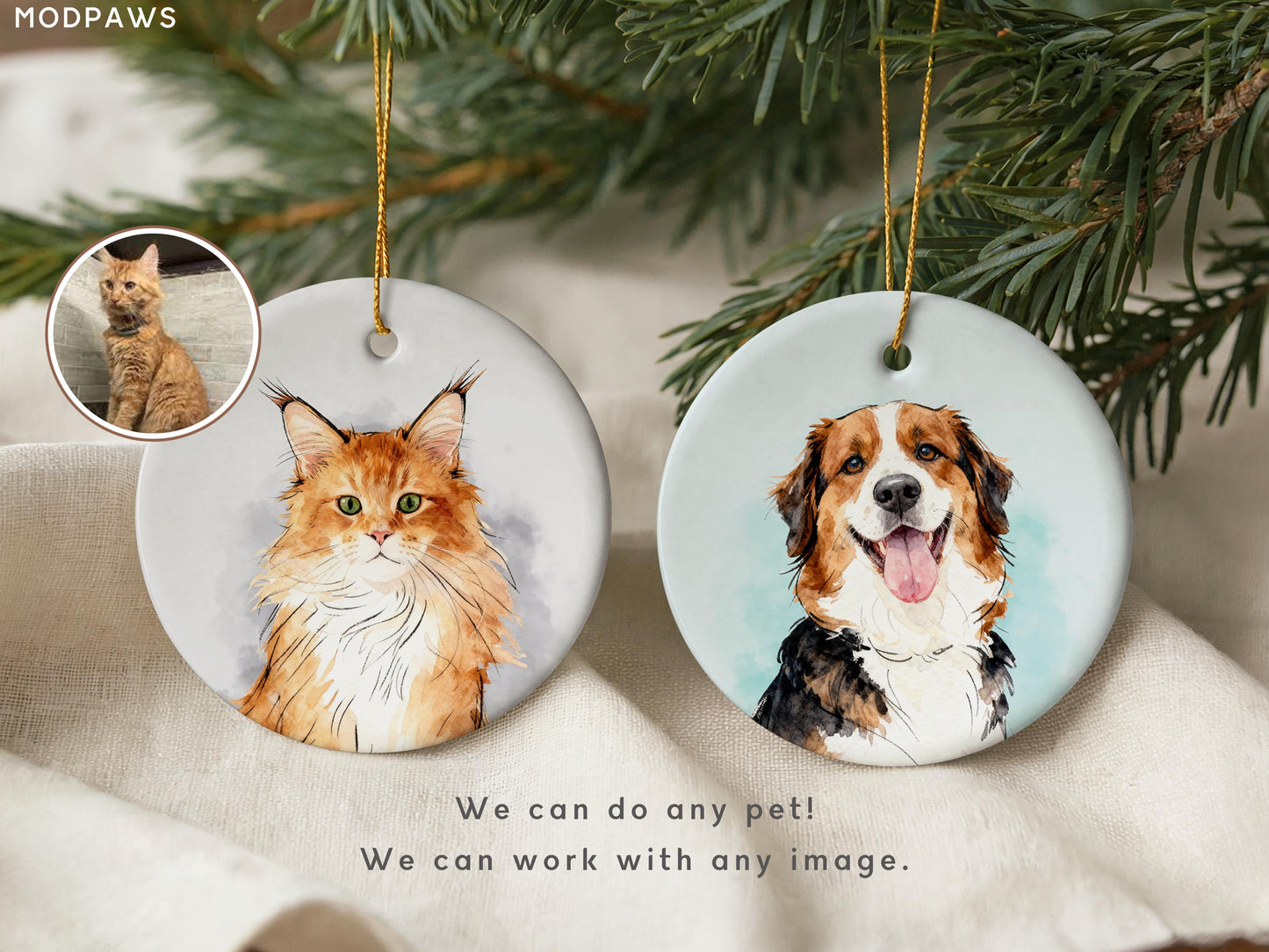 Personalized Pet Watercolor Ornament Using Pet's Photo + Name - Custom Ornament Christmas Dog Ornament Personalized Dog Ornament Custom Dog - product image 2