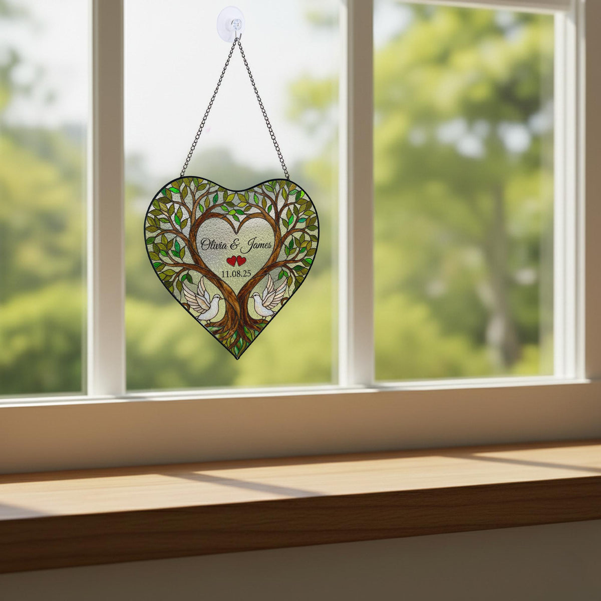 Personalized Tree Heart Suncatcher: Custom Wedding Gift, Love Birds Couple Anniversary - product image 8