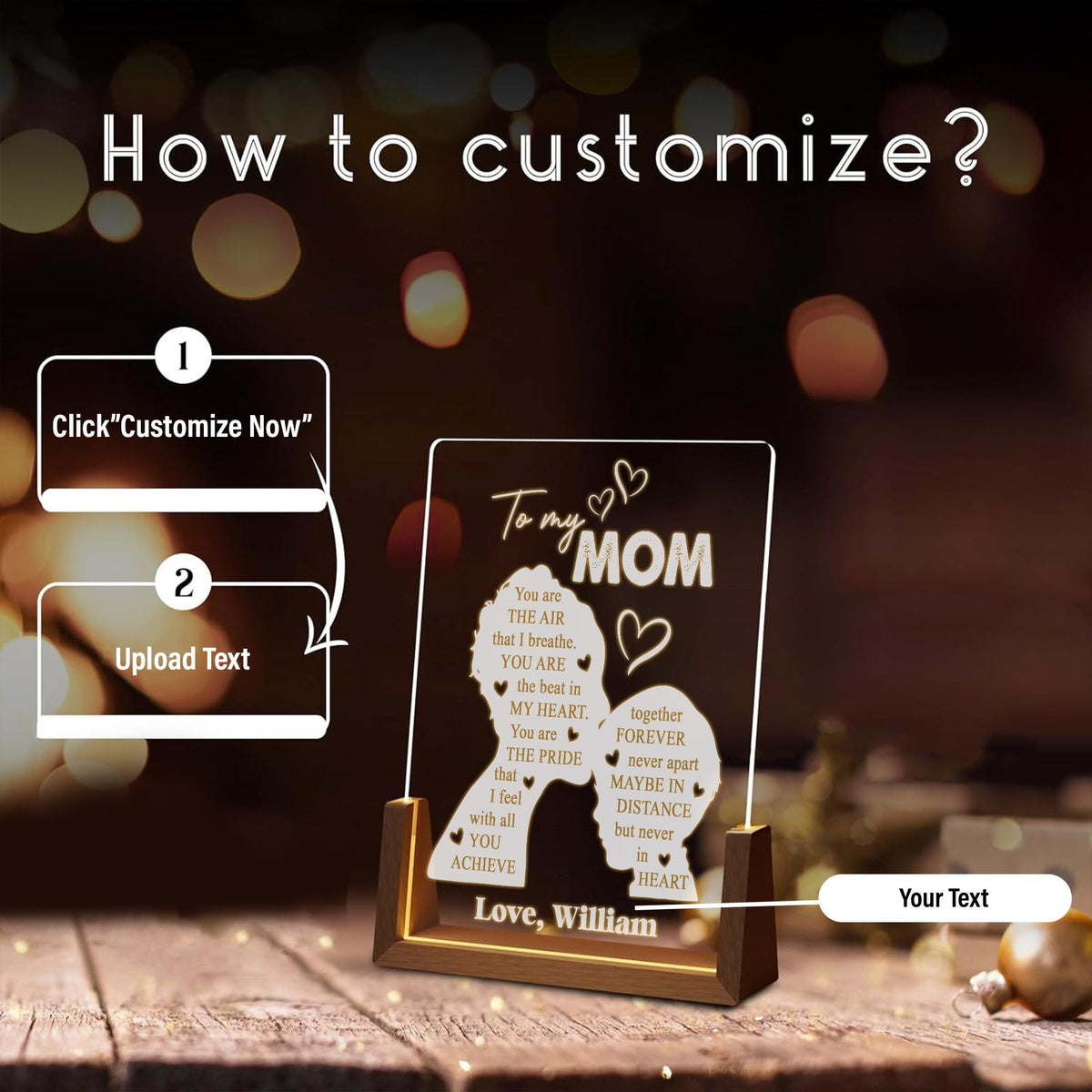Sentimental Gift for Mom Plaque, Mother Son Custom LED Light, Meaningful Mother Birthday Gift, Custom Poetry Plaque Plaque Plaque - product image 7