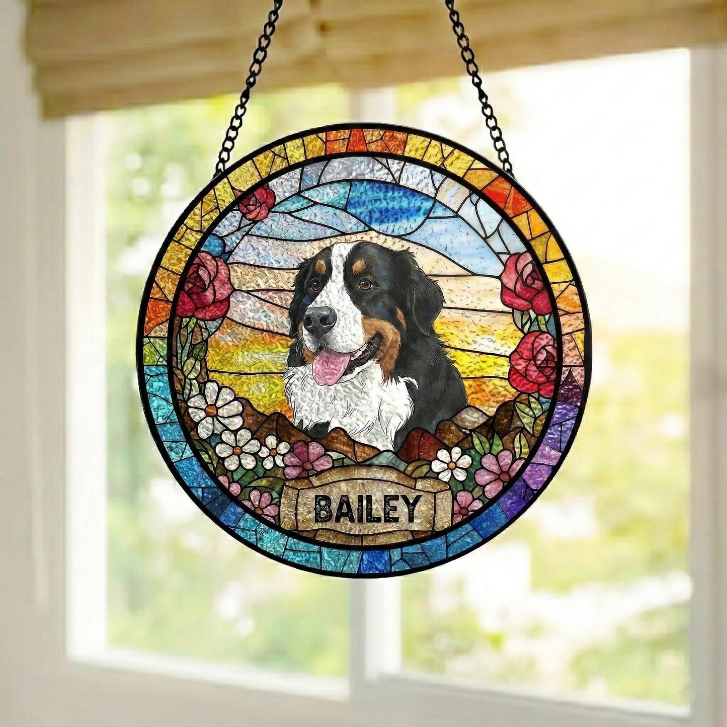 Personalized Dog Suncatcher, Custom Pet Portrait Stained Glass Window Hanging, Memorial Photo Gift for Dog Loss, Sympathy Gift for Pet Lover - product image 5
