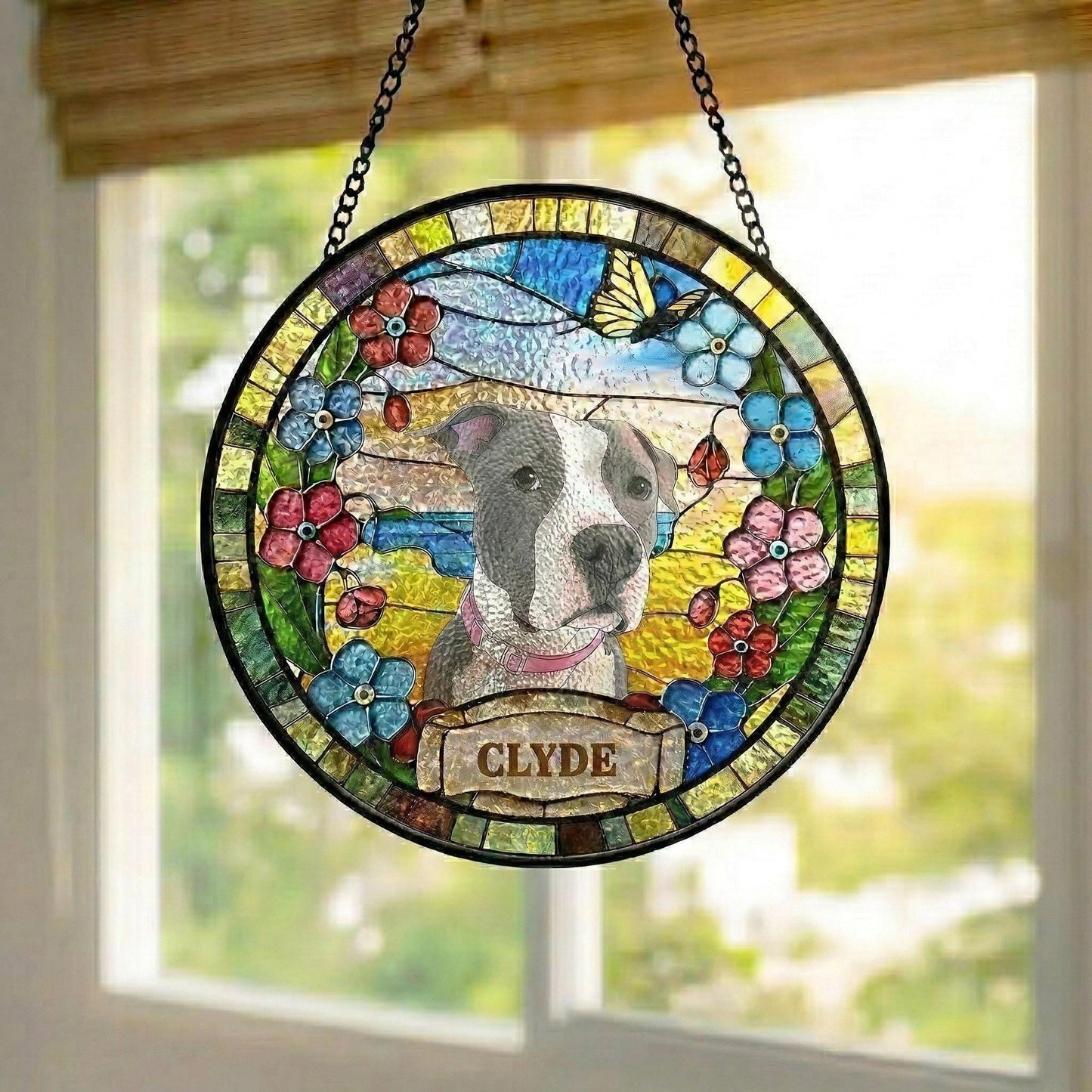 Personalized Dog Suncatcher, Custom Pet Portrait Stained Glass Window Hanging, Memorial Photo Gift for Dog Loss, Sympathy Gift for Pet Lover - product image 2