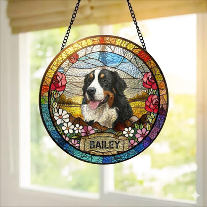 Personalized Dog Suncatcher, Custom Pet Portrait Stained Glass Window Hanging, Memorial Photo Gift for Dog Loss, Sympathy Gift for Pet Lover - main product image