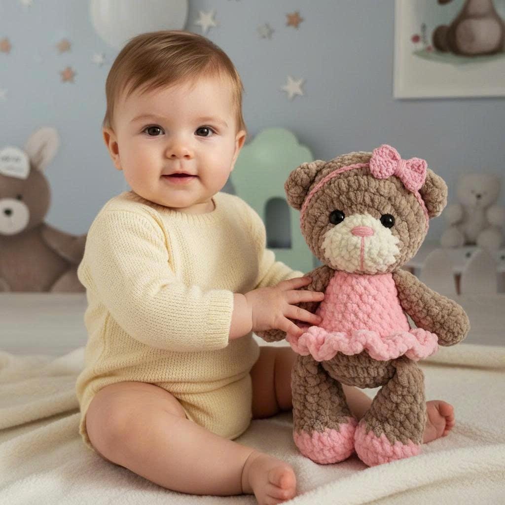 Personalized Crochet Teddy Bear, Handmade Animal Toy, Custom Birthday Baby Gift - product image 3
