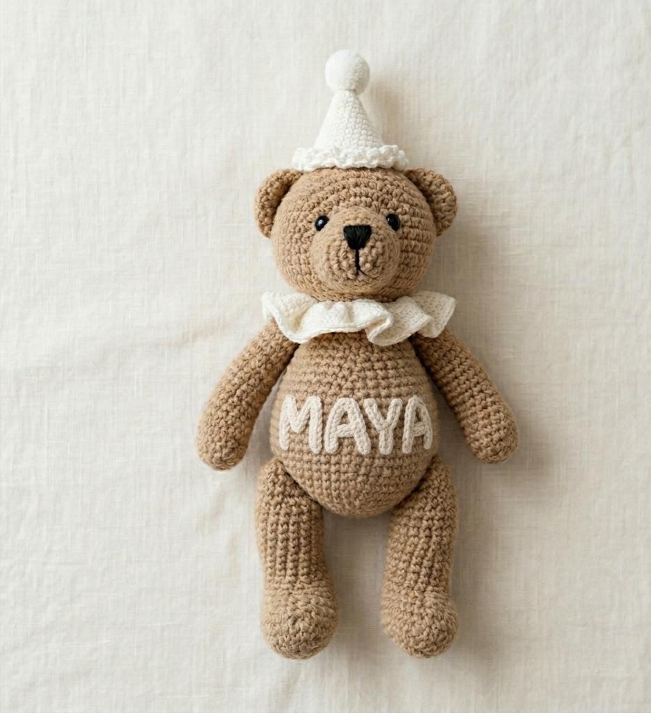 Personalized Crochet Teddy Bear, Handmade Animal Toy, Custom Birthday Baby Gift - product image 2