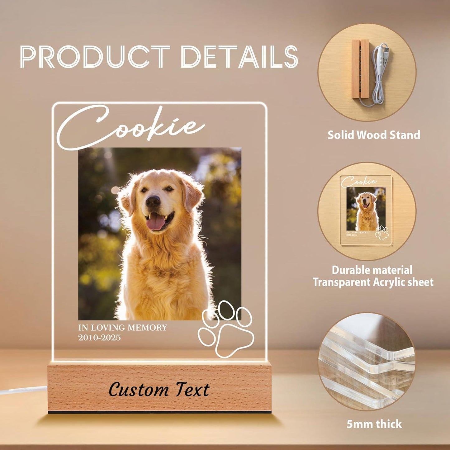 Personalized Dog Memorial Gifts for Loss of Dog, Pet Memorial, in Memory of Pet Night Lights Custom LED Plaque Photo Frame Sympathy Gifts - product image 4