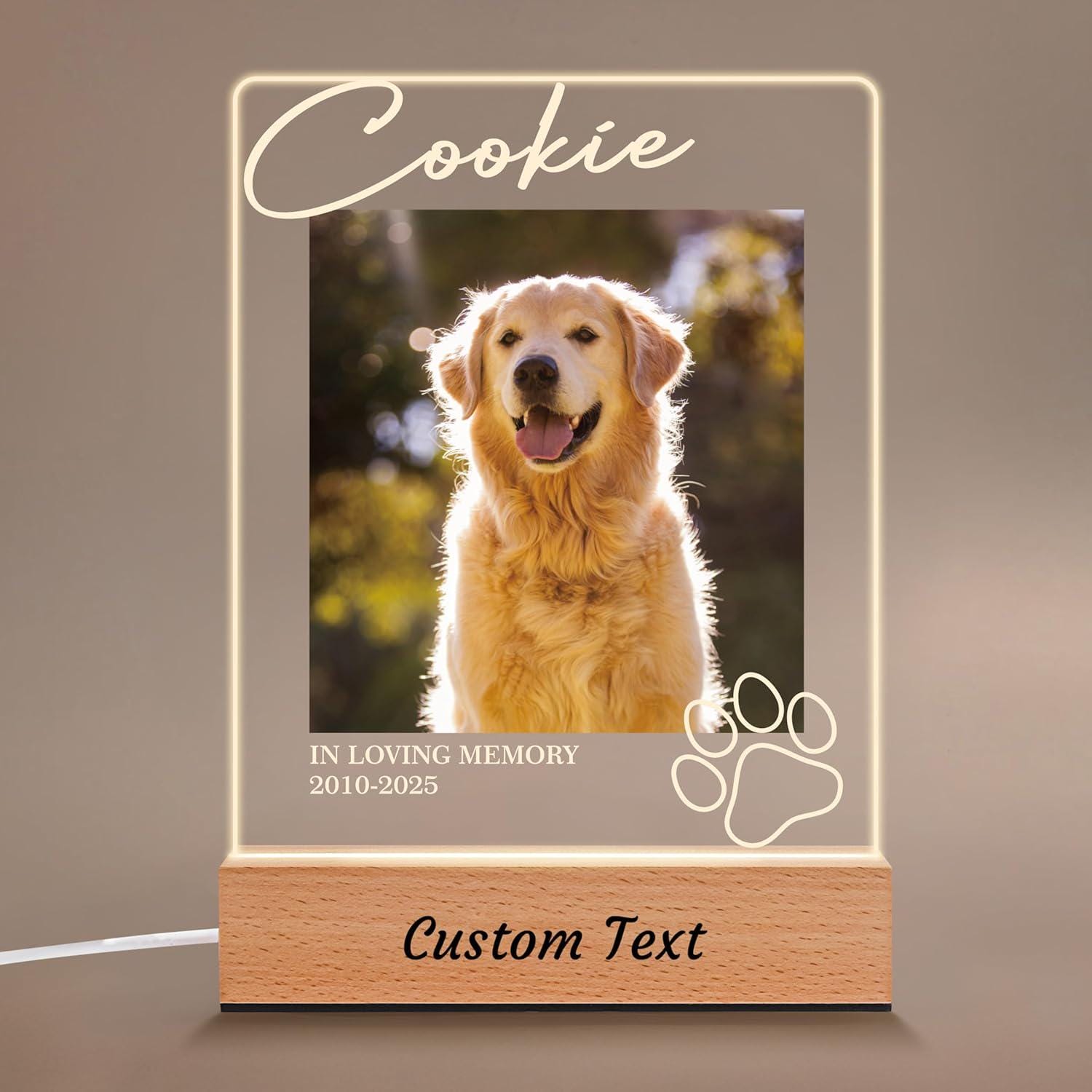 Personalized Dog Memorial Gifts for Loss of Dog, Pet Memorial, in Memory of Pet Night Lights Custom LED Plaque Photo Frame Sympathy Gifts - main product image