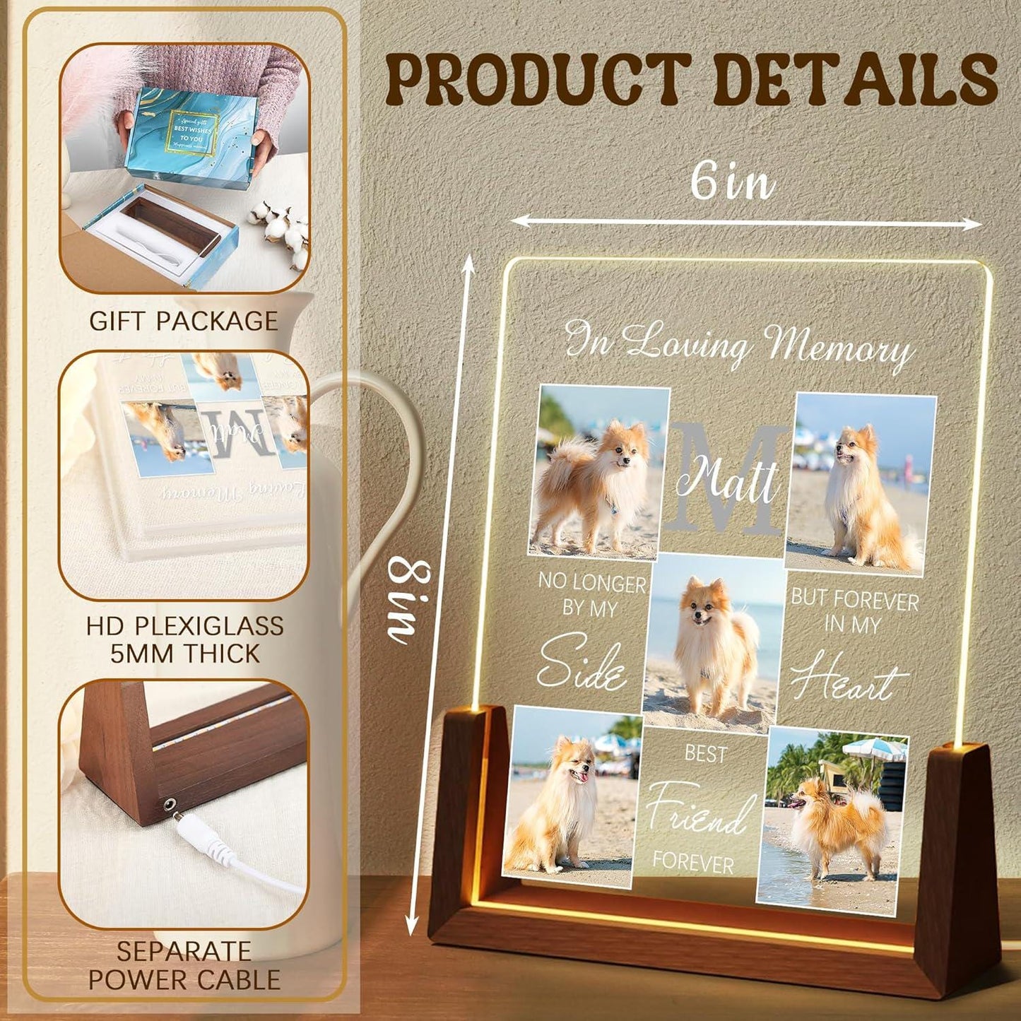 Personalized Pet Memorial Gifts, Custom Acrylic LED Night Light Pet Loss Gifts Cat Pet Memorial Gifts with Pictures, Gifts for Pet Lover - product image 3