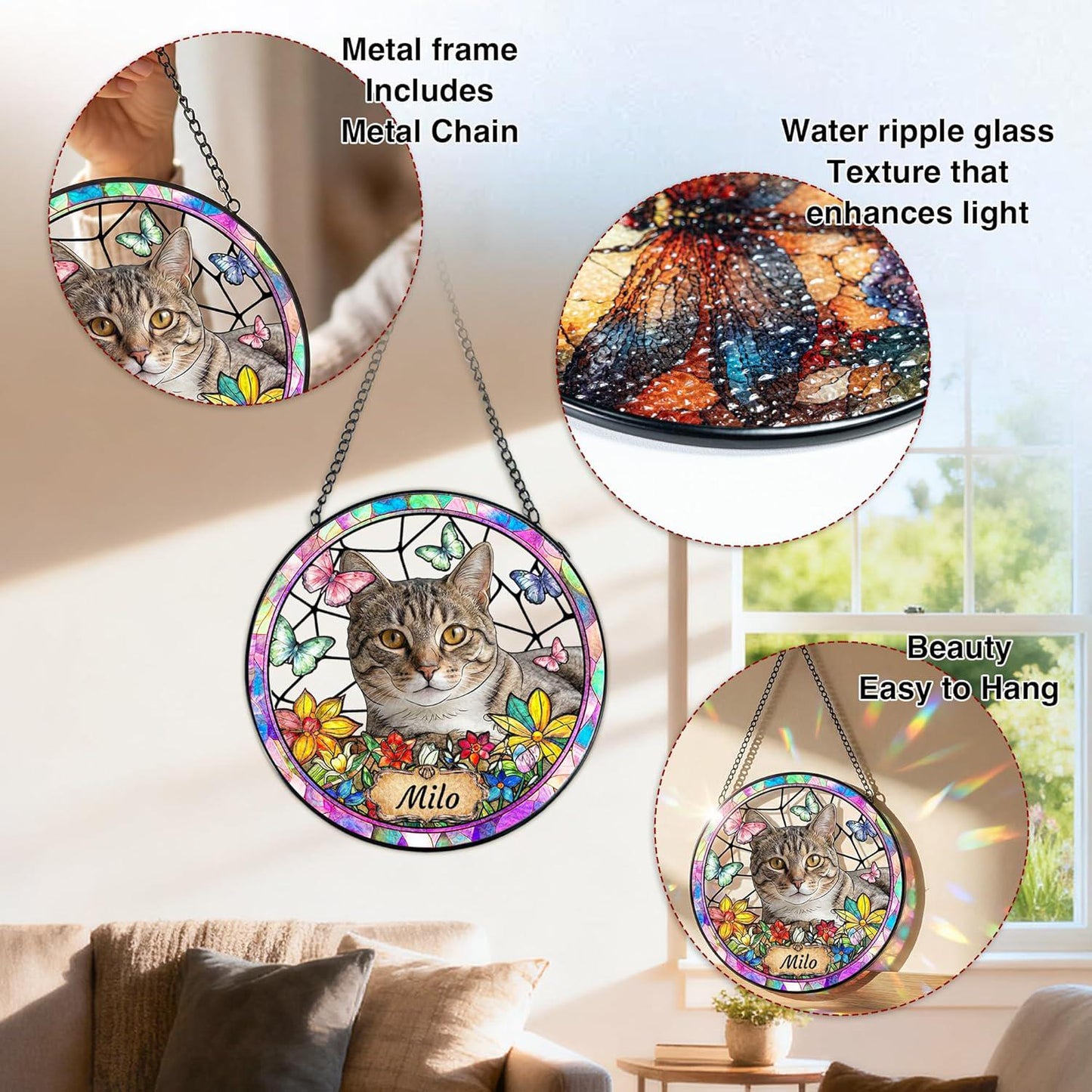 Personalized Pet StainedGlass Suncatcher, Dog Cat Memorial Window Hanging,Sympathy Bereavement Potrait Photo Gift for Loss of Pet,Pet Lovers - product image 3