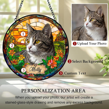 Personalized Pet StainedGlass Suncatcher, Dog Cat Memorial Window Hanging,Sympathy Bereavement Potrait Photo Gift for Loss of Pet,Pet Lovers - product image 5