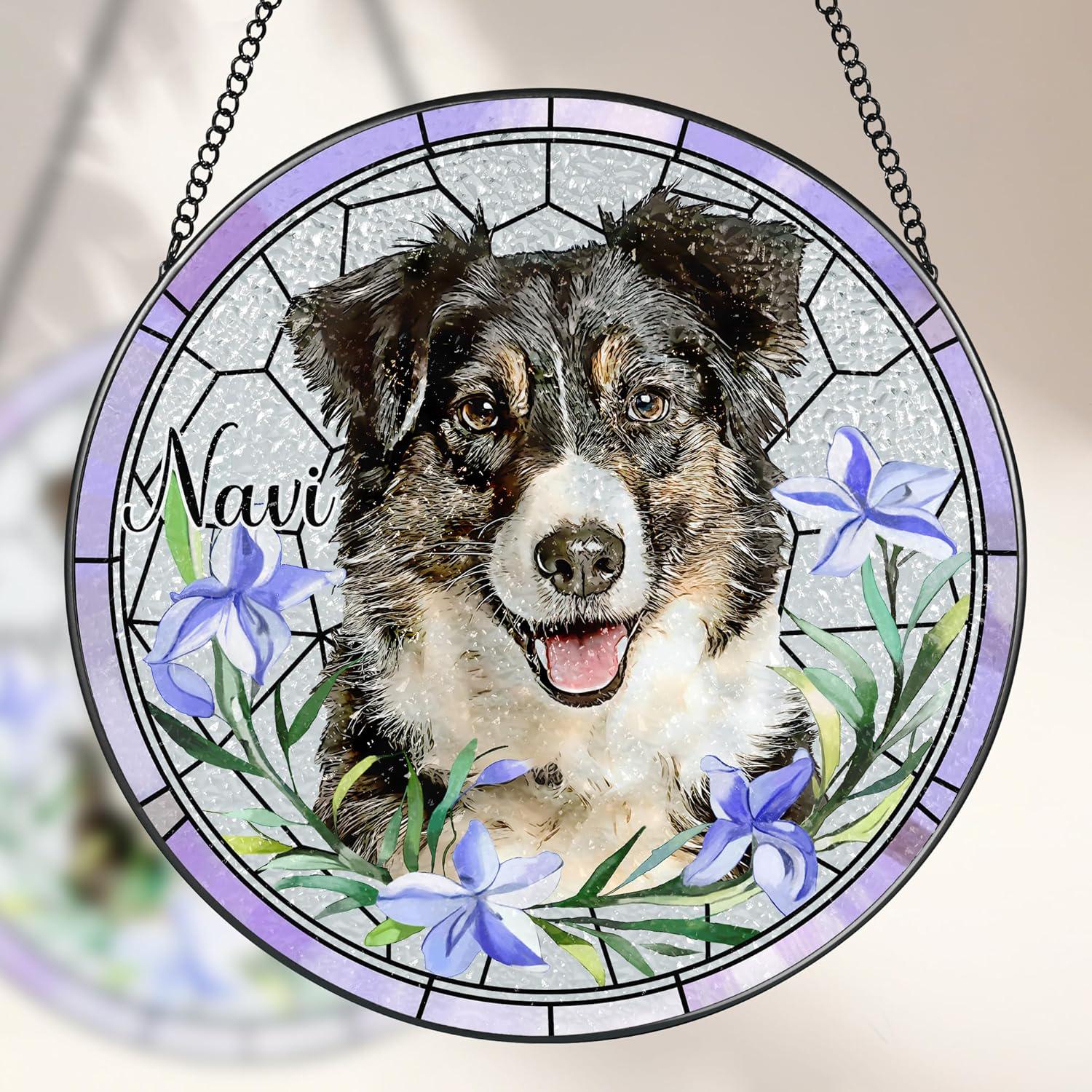 Custom Pet Portrait Suncatcher, Pet Window Hangings, Personalized Stained Glass Pet Memorial, Dog Cat Lover Gifts, Sympathy Gift, Pet Loss - main product image