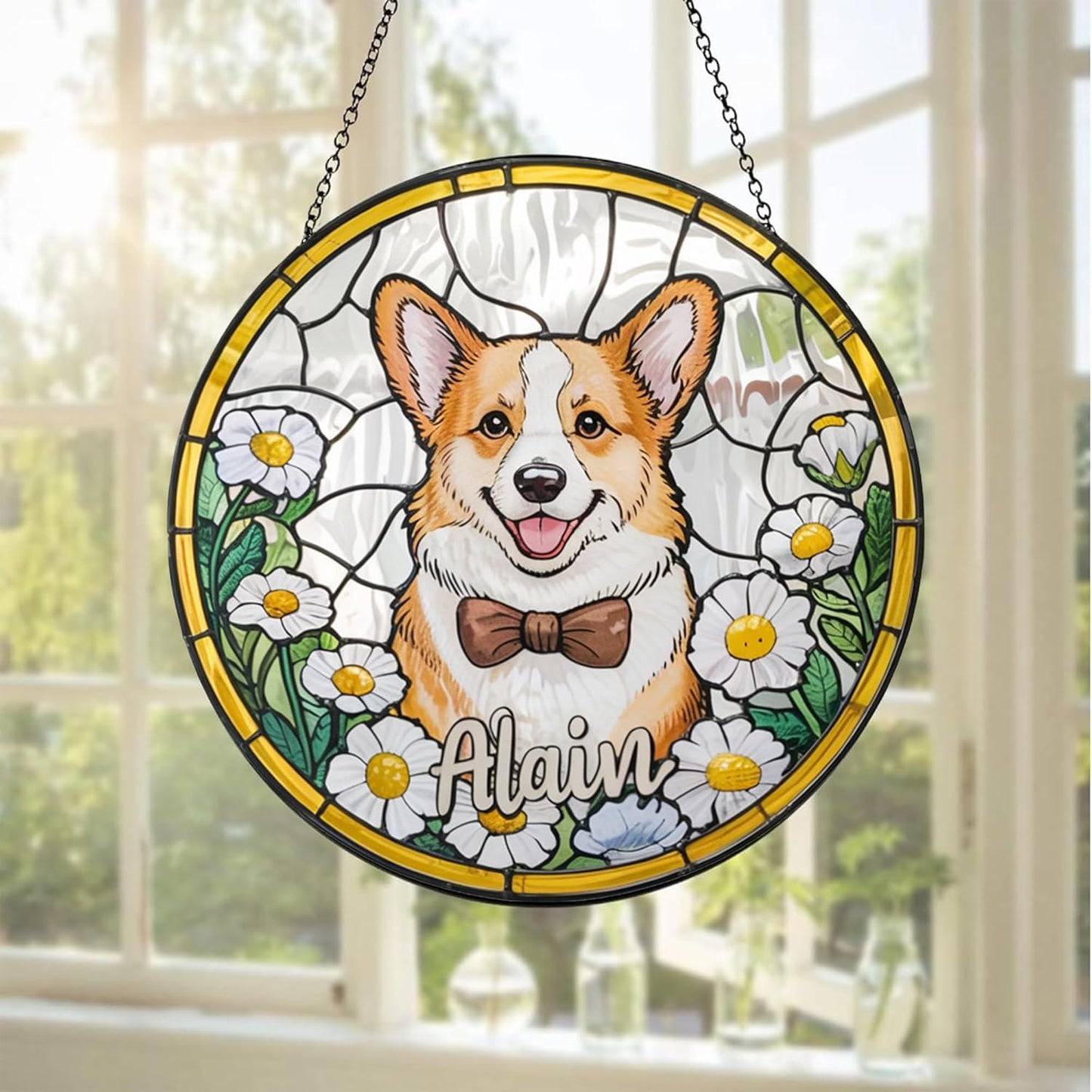 Personalized Pet StainedGlass Suncatcher Window Hanging, Custom Dog Memorial Keepsake,Sympathy Gift for Remembrance Pet Loss,Dog Lover Décor - main product image