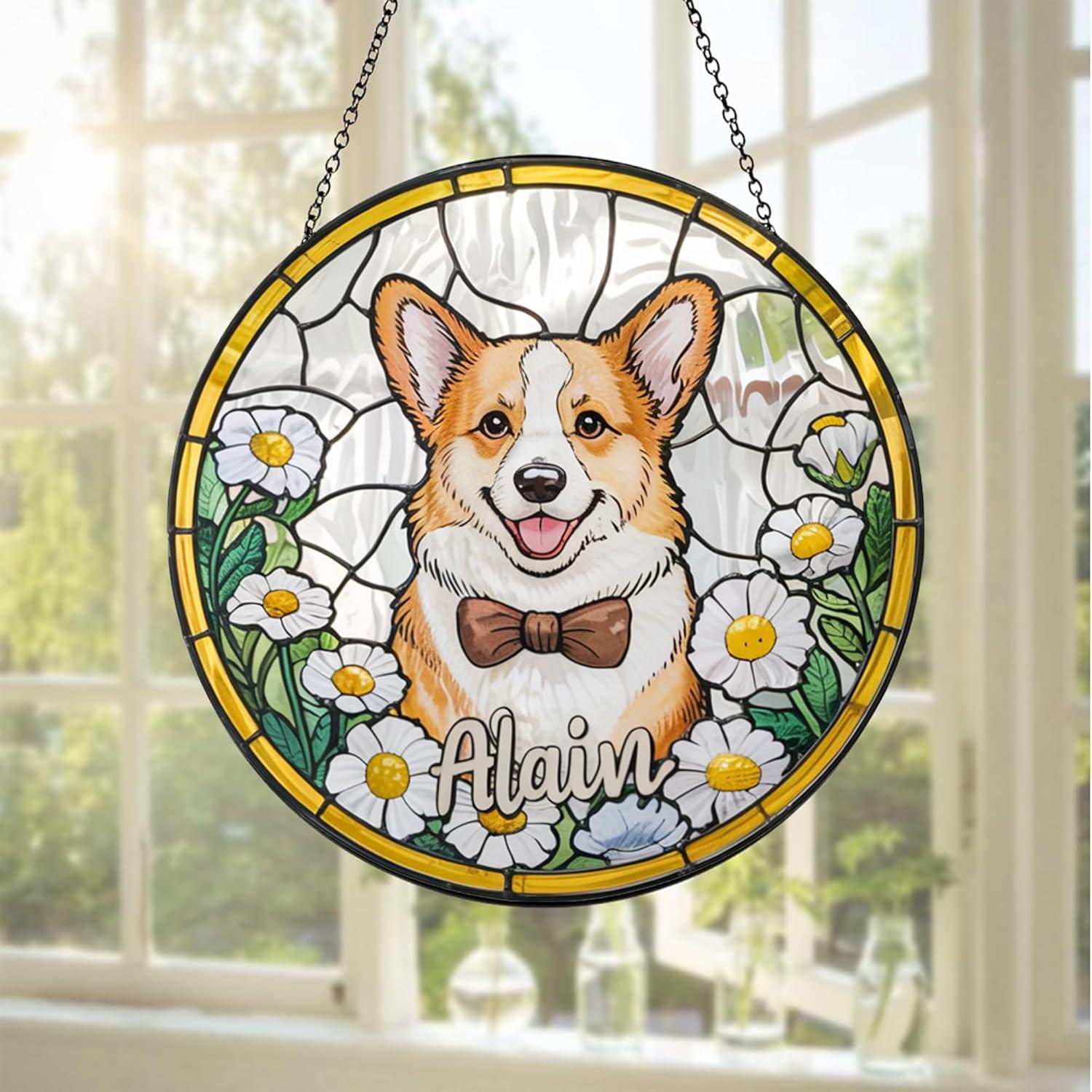 Personalized Pet StainedGlass Suncatcher Window Hanging, Custom Dog Memorial Keepsake,Sympathy Gift for Remembrance Pet Loss,Dog Lover Décor - main product image