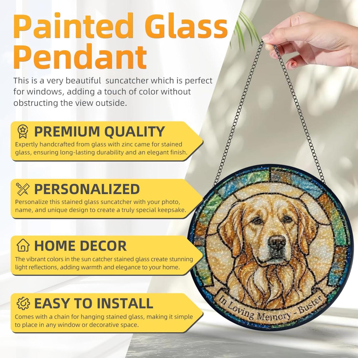 Personalized Pet Stained Glass Suncatcher, Dog Cat Portrait Window Hanging SunCatcher, Pet Memorial Sympathy Home Decor Gift for Pet Lovers - product image 6