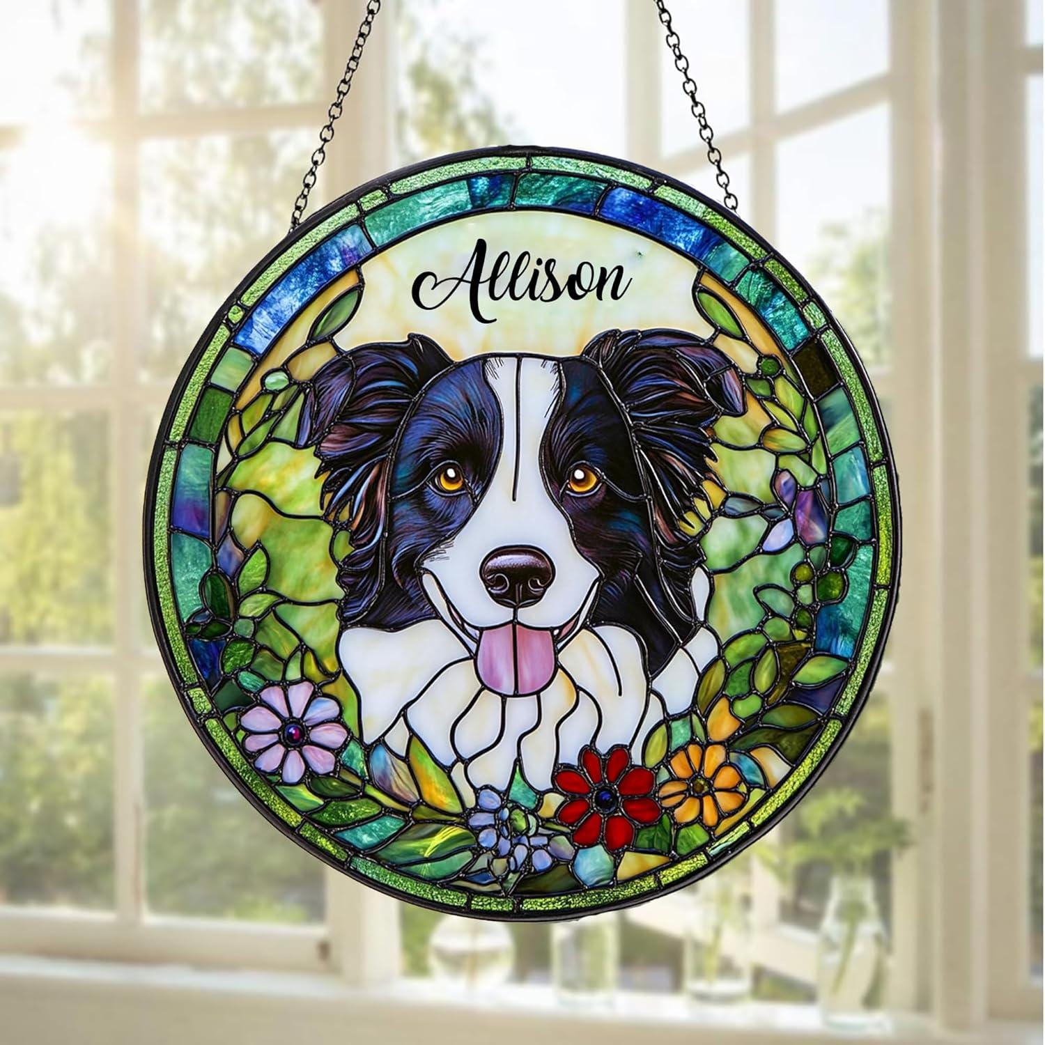 Personalized Pet StainedGlass Suncatcher Window Hanging – Custom Dog Memorial Keepsake– Sympathy Gift for Pet Loss, Remembrance Gift Him Her - main product image