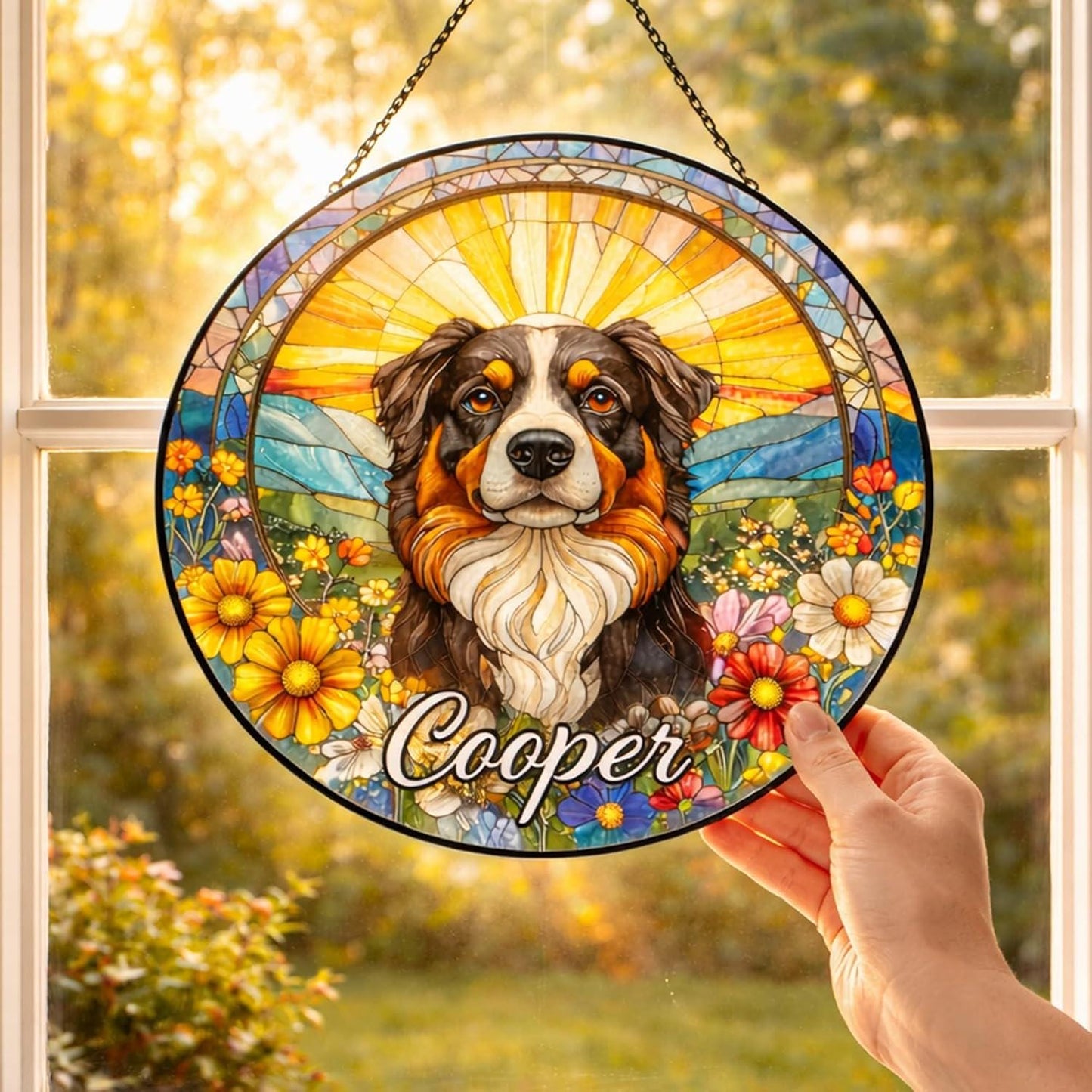 Personalized Dog Portrait Stained Glass SunCatcher, Memorial SunCatcher, Animal Memorial Gift, Dog Loss Sympathy Gift, Pet Loss Gift - product image 2