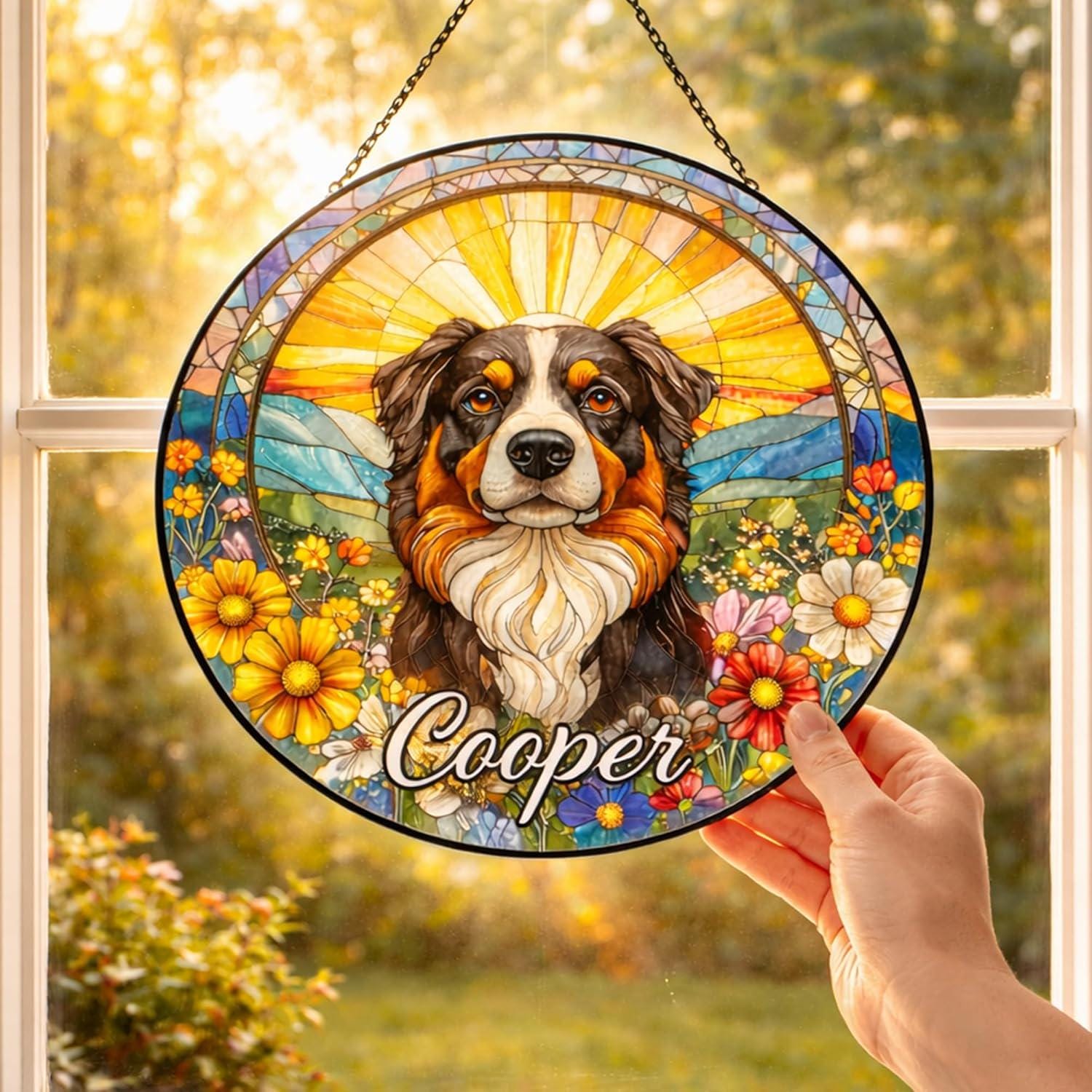 Personalized Dog Portrait Stained Glass SunCatcher, Memorial SunCatcher, Animal Memorial Gift, Dog Loss Sympathy Gift, Pet Loss Gift - product image 2